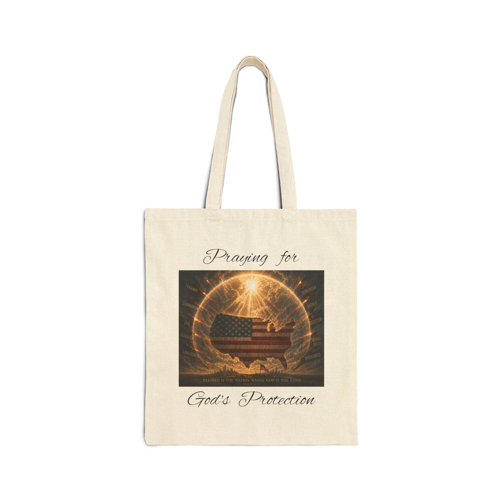 Praying for God’s Protection Patriotic Christian Cotton Tote Bag