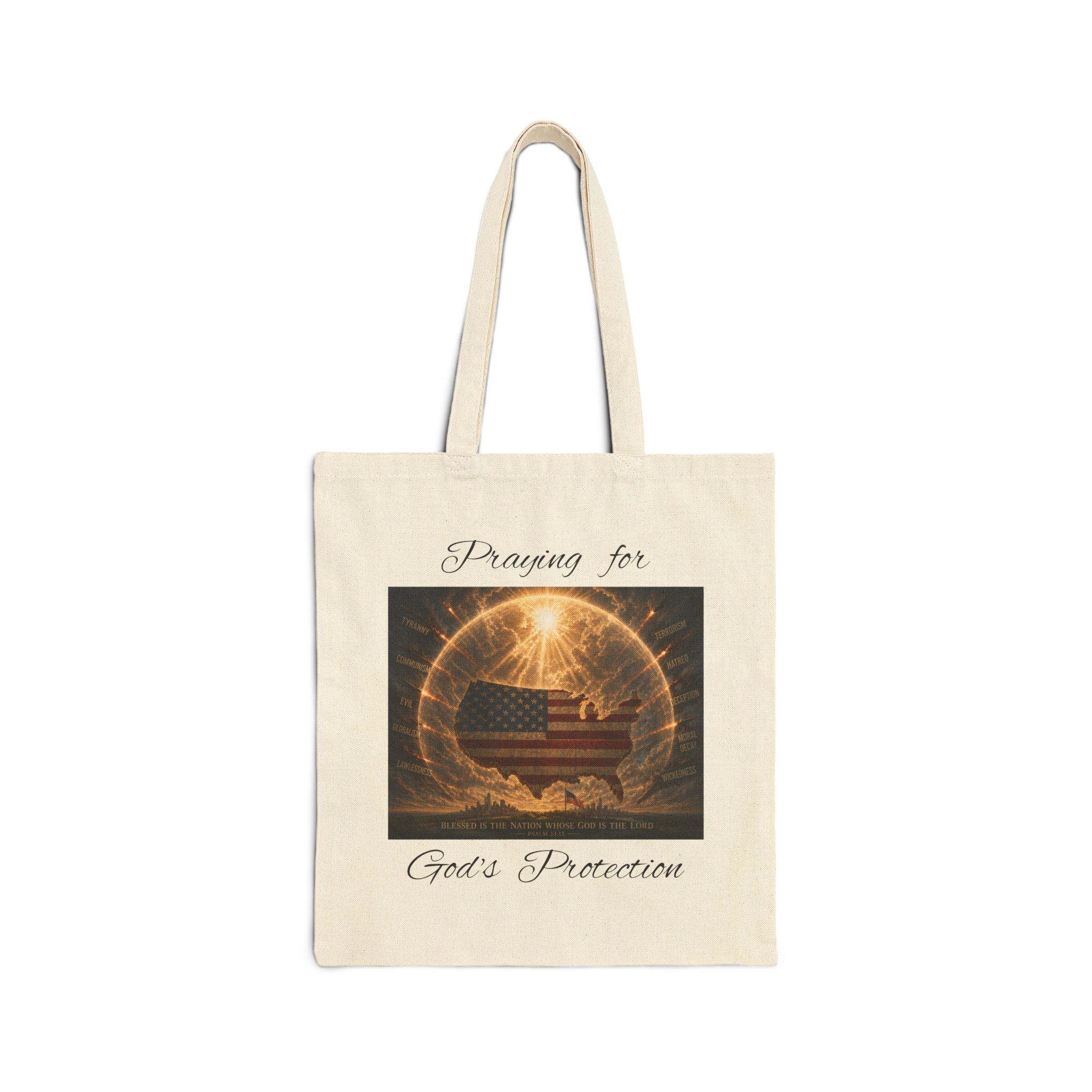 Praying for God’s Protection Patriotic Christian Cotton Tote Bag