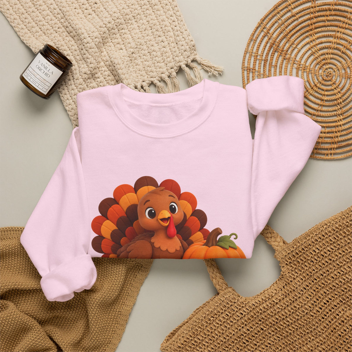 Be Thankful Thanksgiving Sweatshirt – Cute Turkey & Pumpkin Christian Fall Unisex Heavy Blend™ Crewneck Sweatshirt