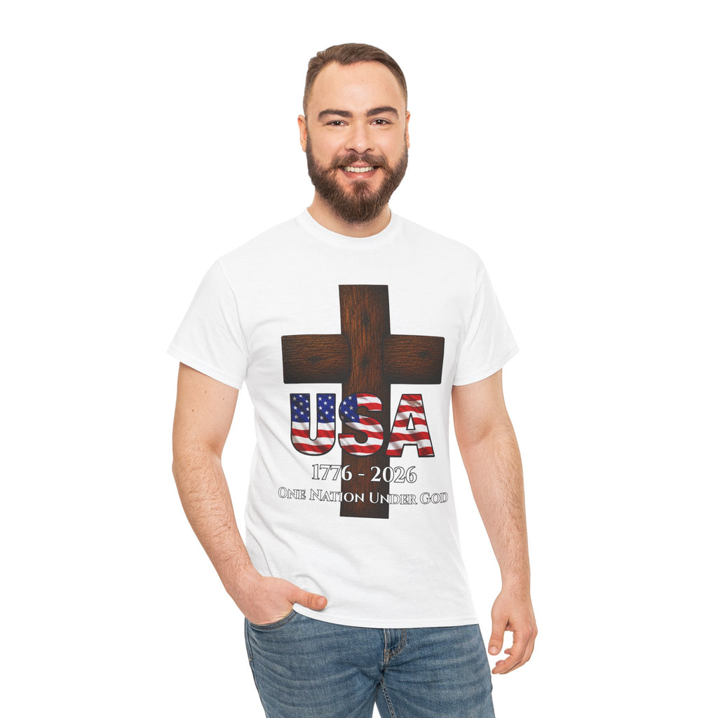 USA Cross 1776-2026 One Nation Under God Patriotic Christian T-Shirt