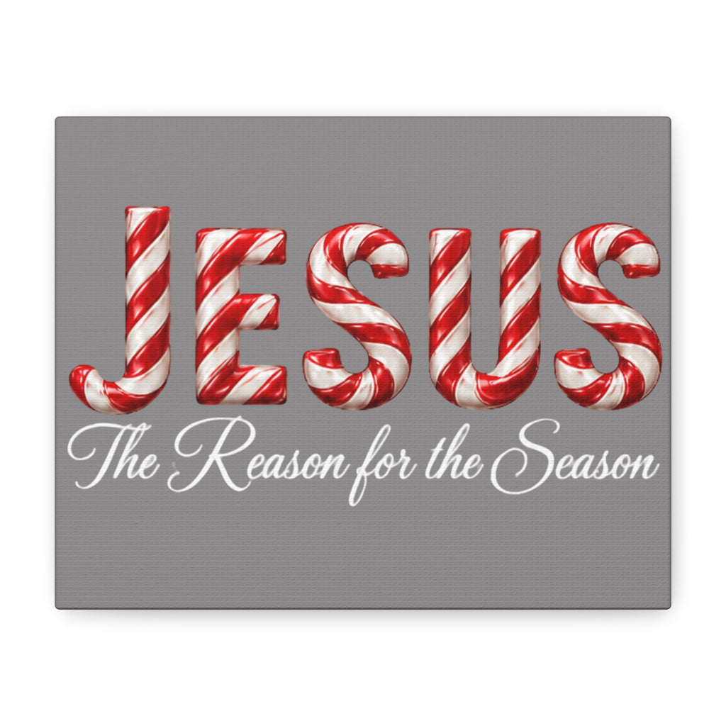Jesus The Reason for the Season Christmas Wall Art – Candy Cane Christian Holiday Decor Matte Canvas, Stretched, 1.25"