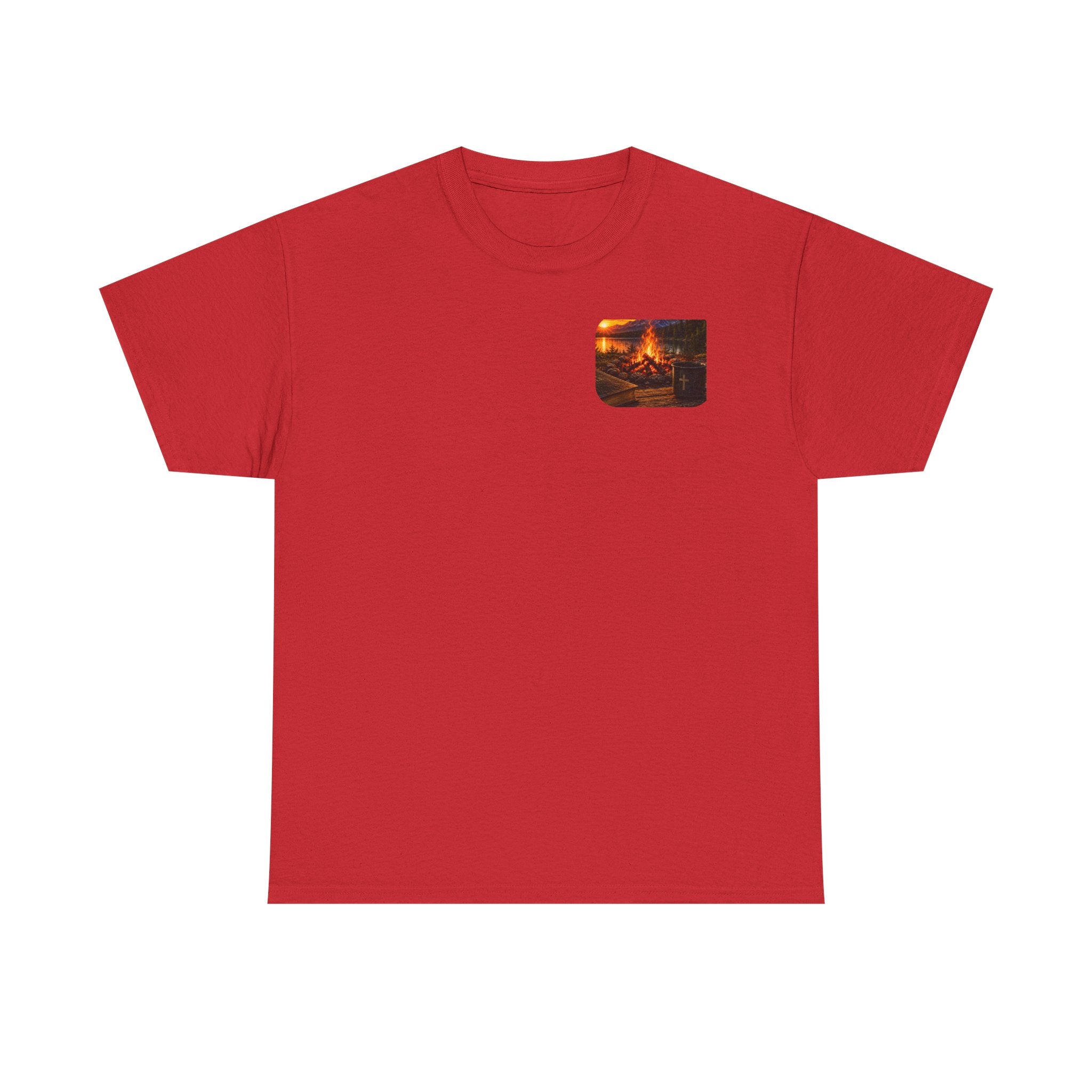 Buck Bible Bonfire Christian Hunting Shirt | Faith Outdoors T-Shirt | Rustic Campfire Deer Unisex Heavy Cotton Tee