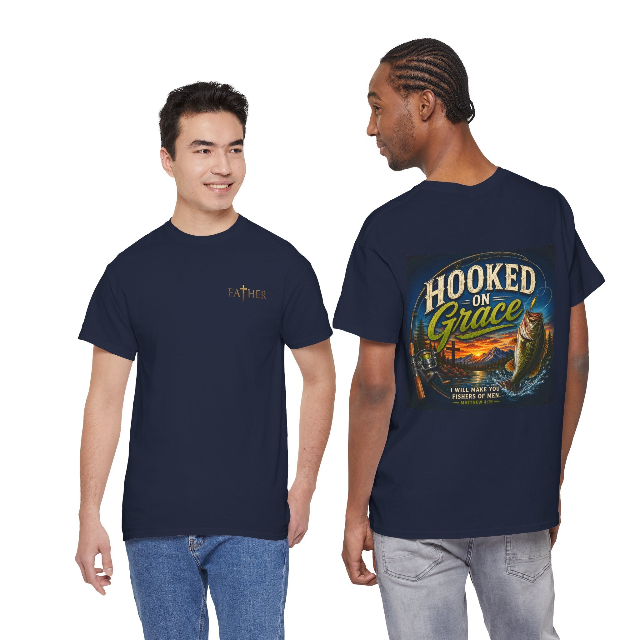 Hooked on Grace Christian Fishing T-Shirt | Faith Based Outdoor Unisex Heavy Cotton Tee