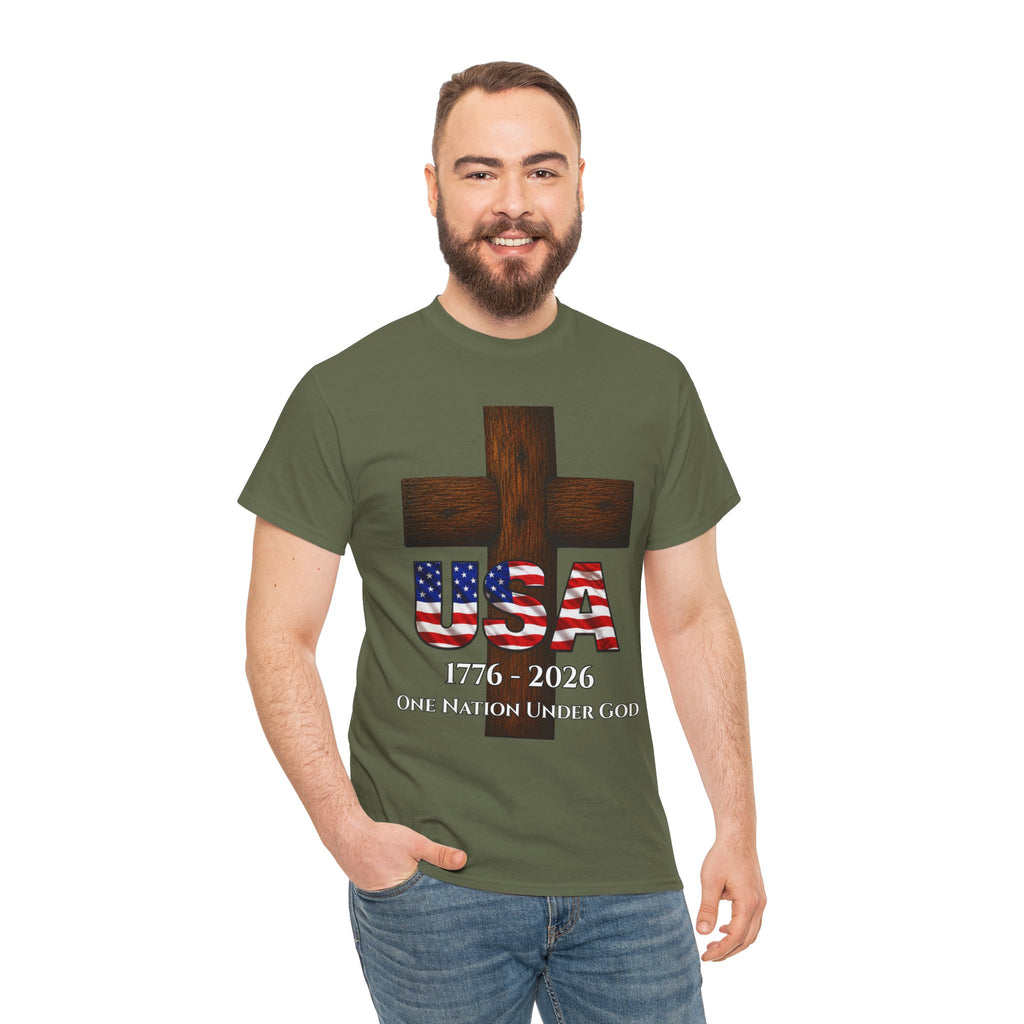 USA Cross 1776-2026 One Nation Under God Patriotic Christian T-Shirt