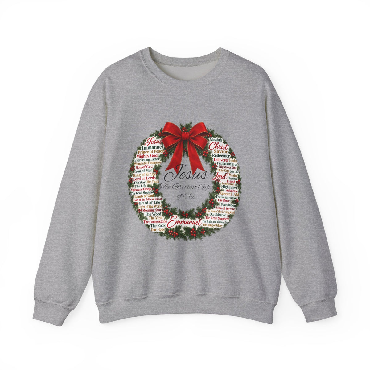 Names of Jesus Christmas Wreath Christian Heavy Blend™ Crewneck Sweatshirt