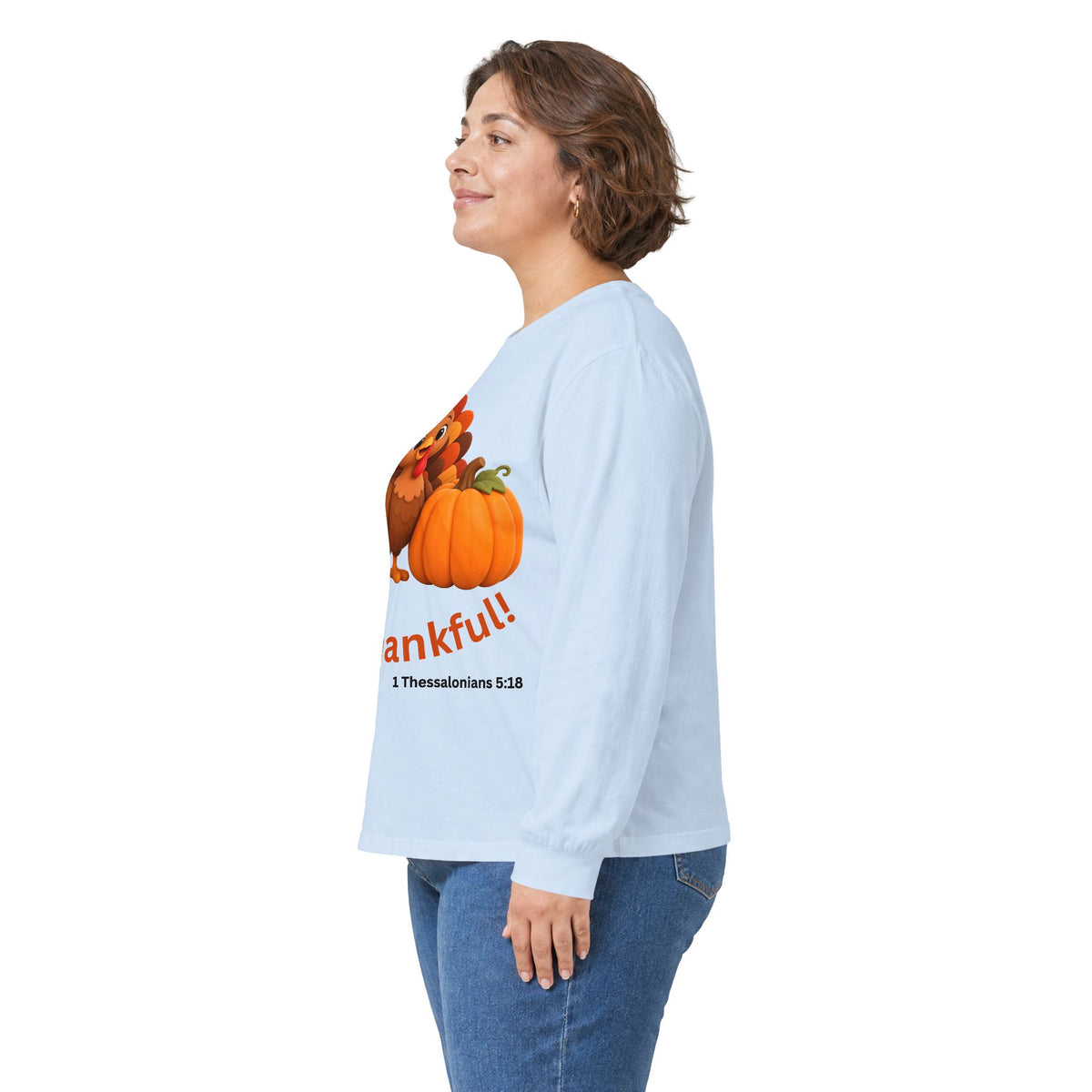 Be Thankful Thanksgiving Turkey & Pumpkin Christian Unisex Ultra Cotton Long Sleeve Tee