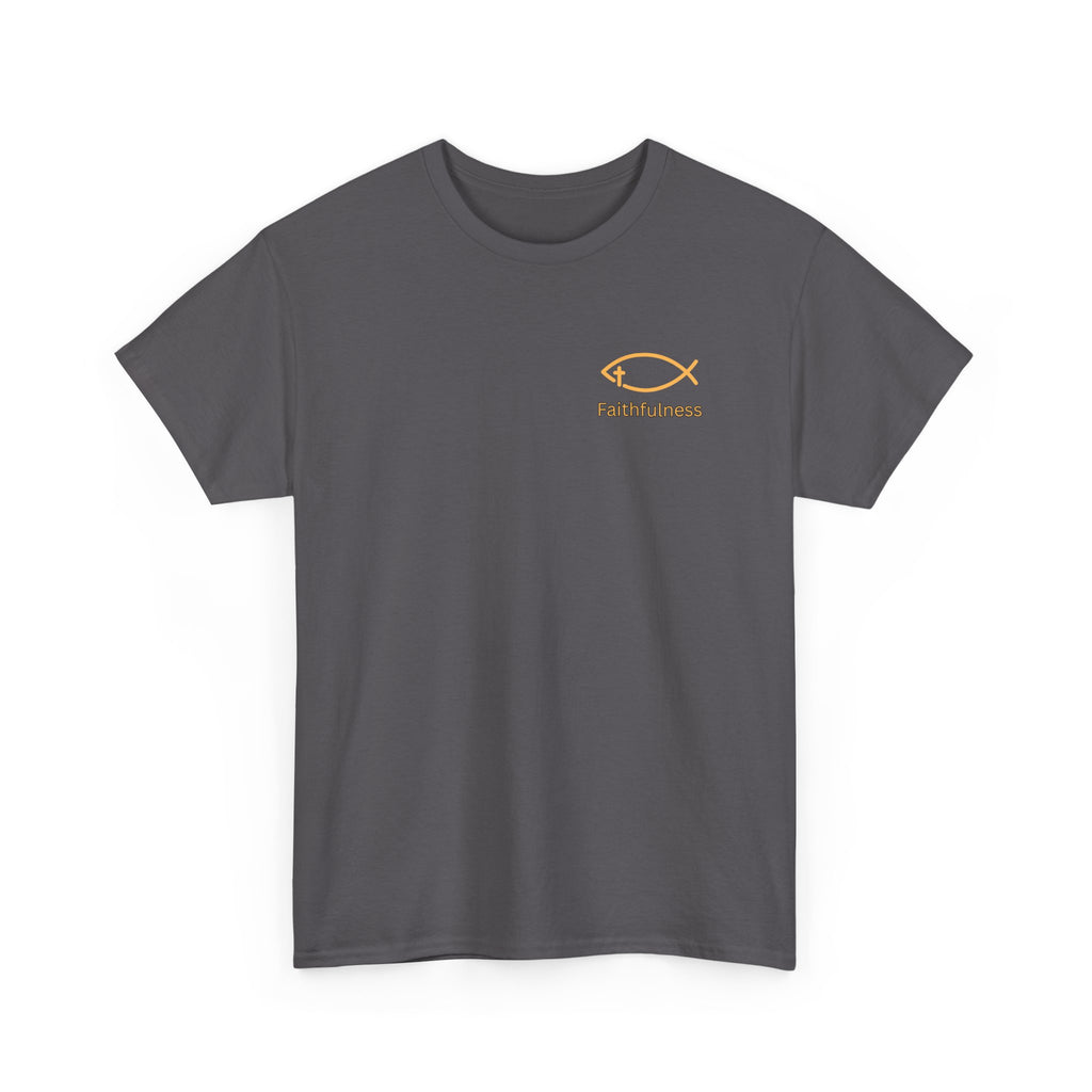 Faithful Father Christian T-Shirt | Strong Biblical Dad Tee with Cross & Mountain Design Unisex Heavy Cotton Tee