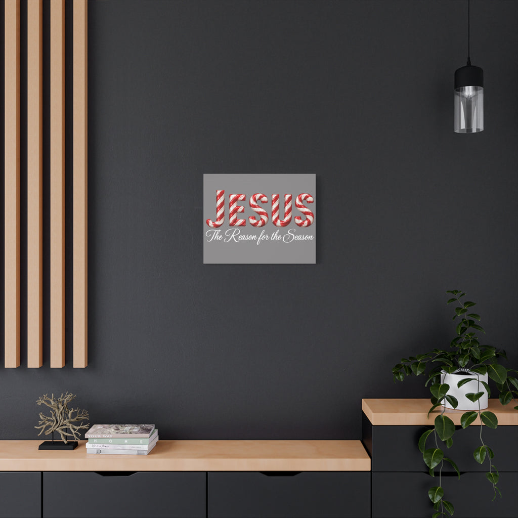 Jesus The Reason for the Season Christmas Wall Art – Candy Cane Christian Holiday Decor Matte Canvas, Stretched, 1.25"