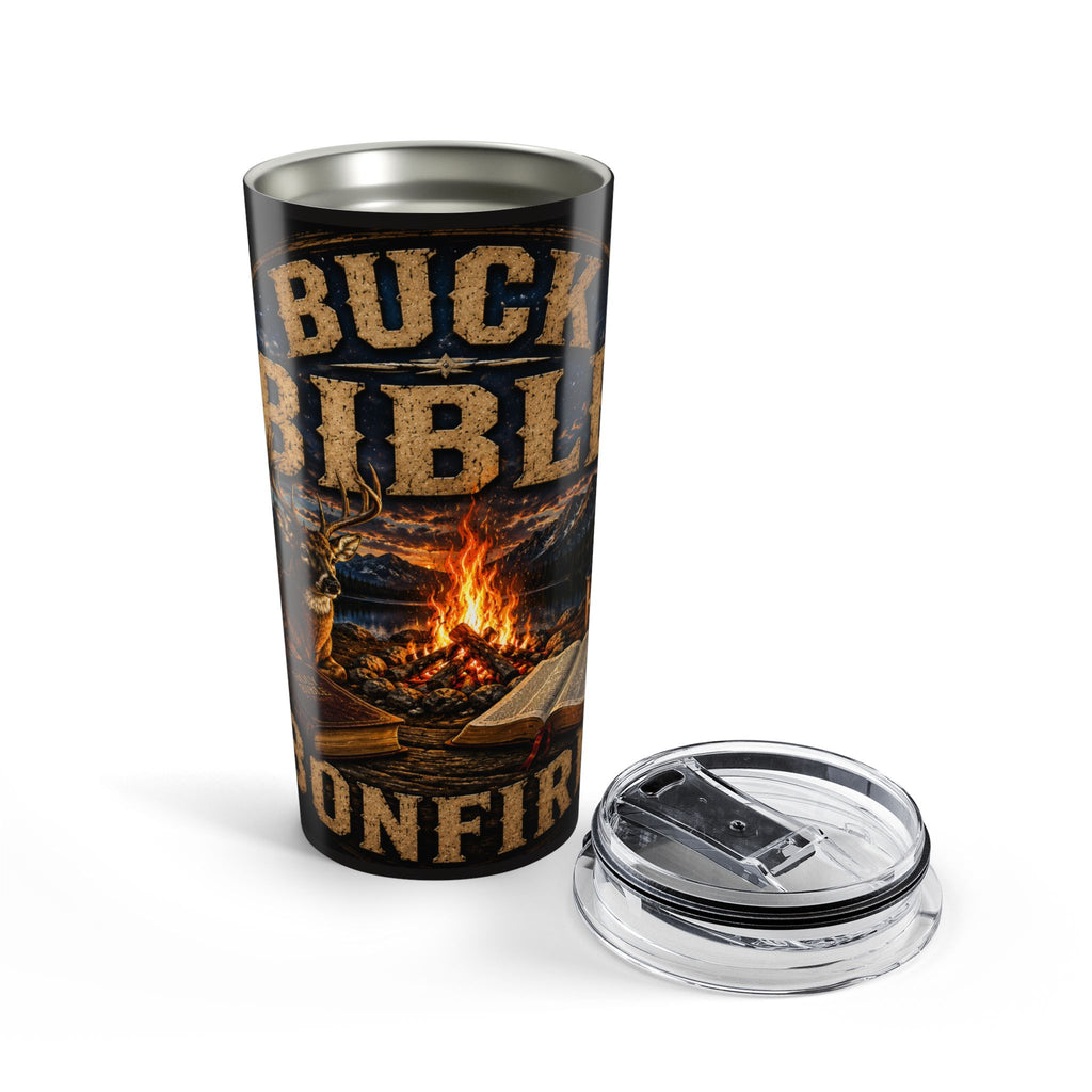 Buck Bible Bonfire 20oz Christian Tumbler – Rustic Faith Based Travel Tumbler 20oz