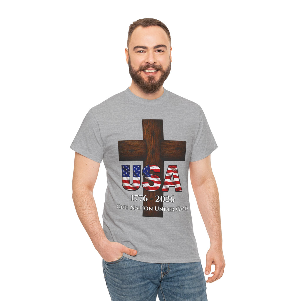 USA Cross 1776-2026 One Nation Under God Patriotic Christian T-Shirt