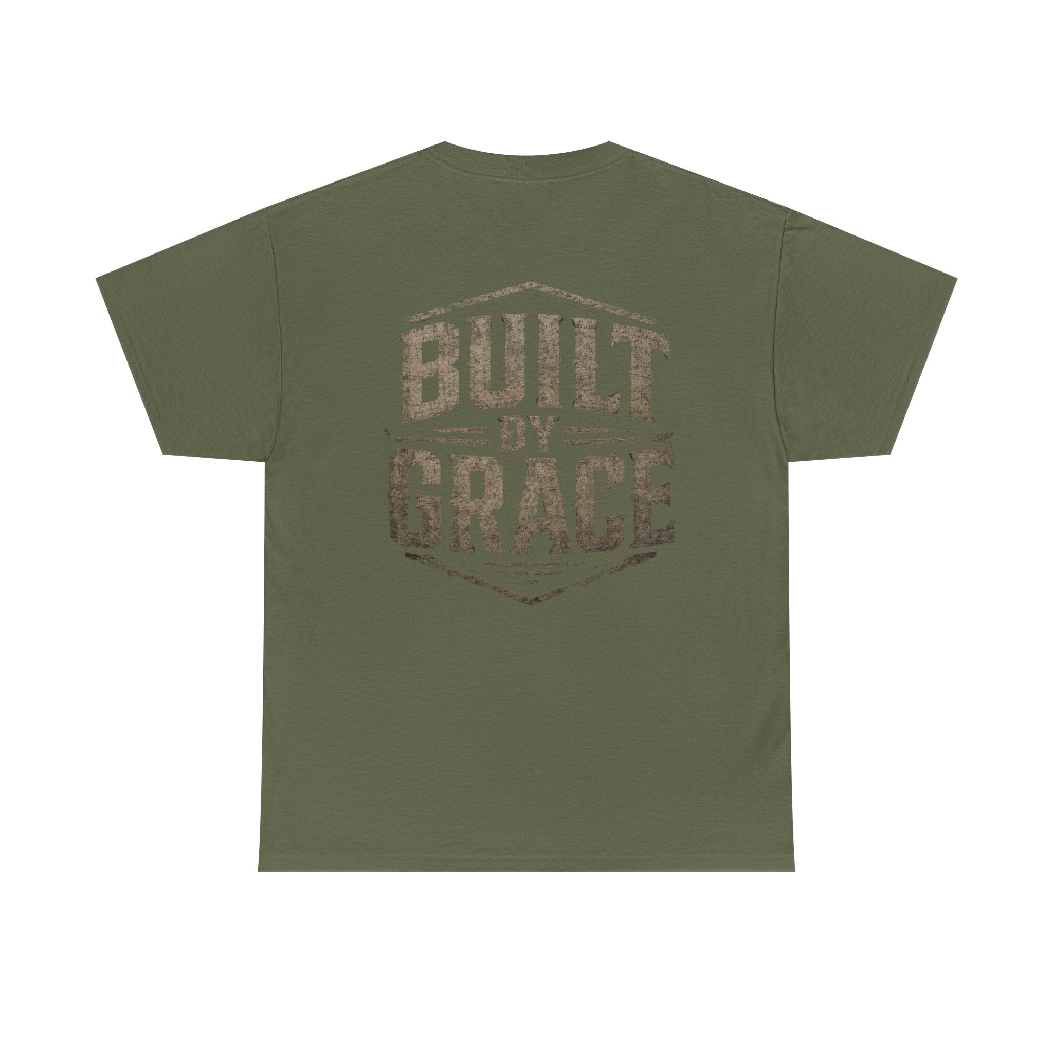 Built By Grace Christian T-Shirt | Rugged Faith-Based Graphic Tee | Inspirational Western Style Unisex Heavy Cotton Tee