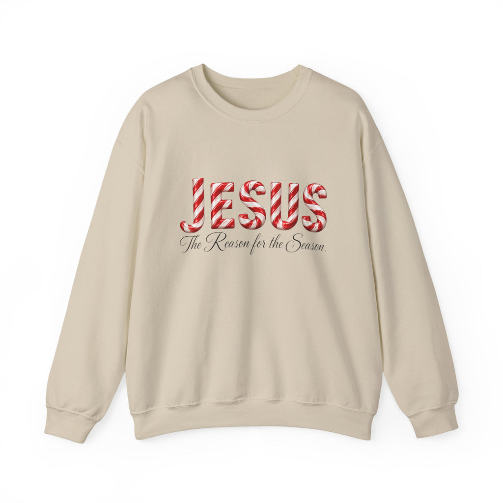 Jesus Is the Reason for the Season – Candy Cane Christmas Sweatshirt-Unisex Heavy Blend™ Crewneck Sweatshirt