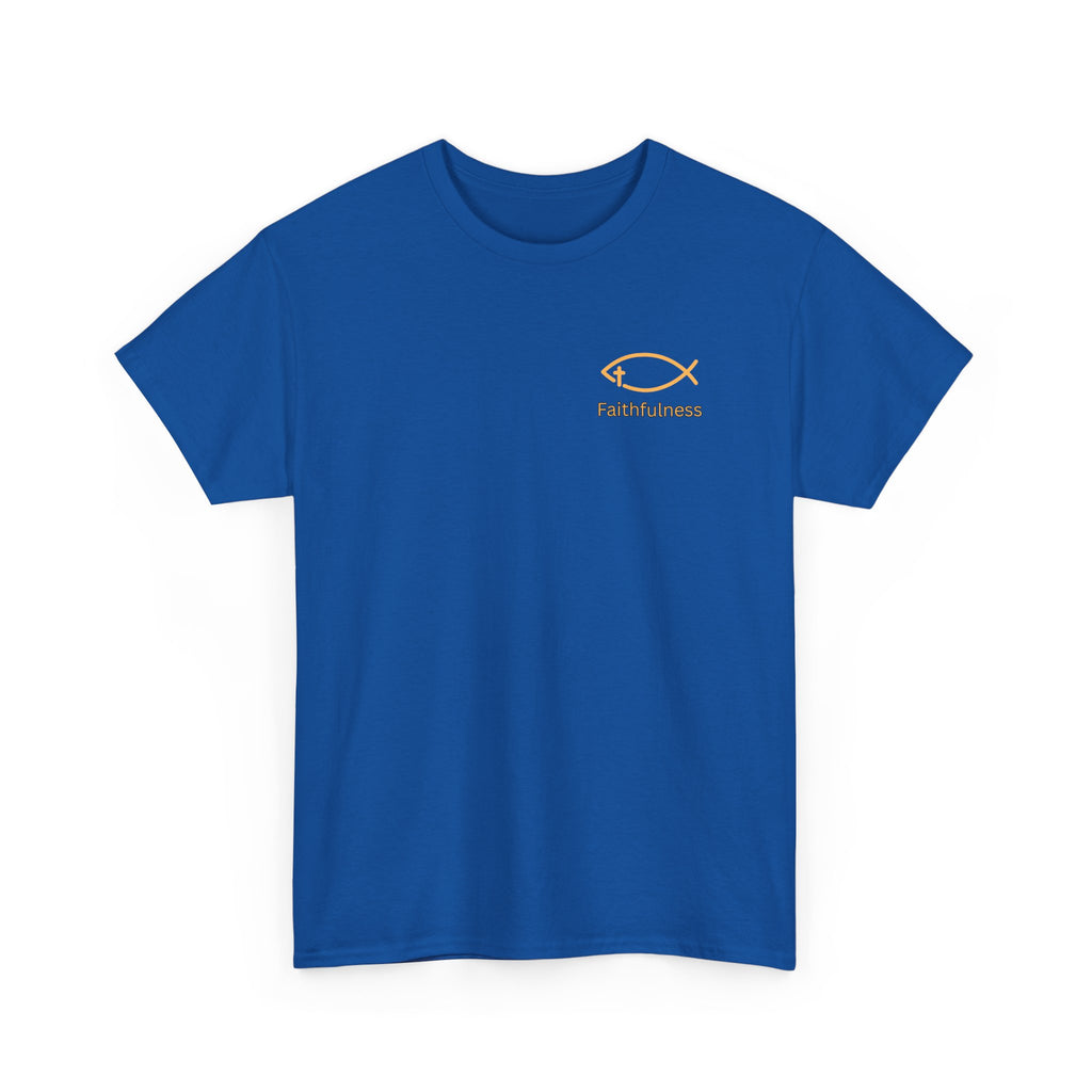 Faithful Father Christian T-Shirt | Strong Biblical Dad Tee with Cross & Mountain Design Unisex Heavy Cotton Tee