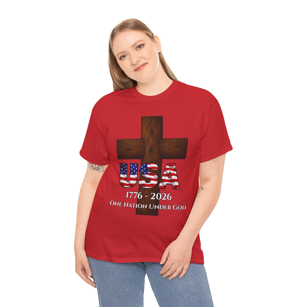 USA Cross 1776-2026 One Nation Under God Patriotic Christian T-Shirt