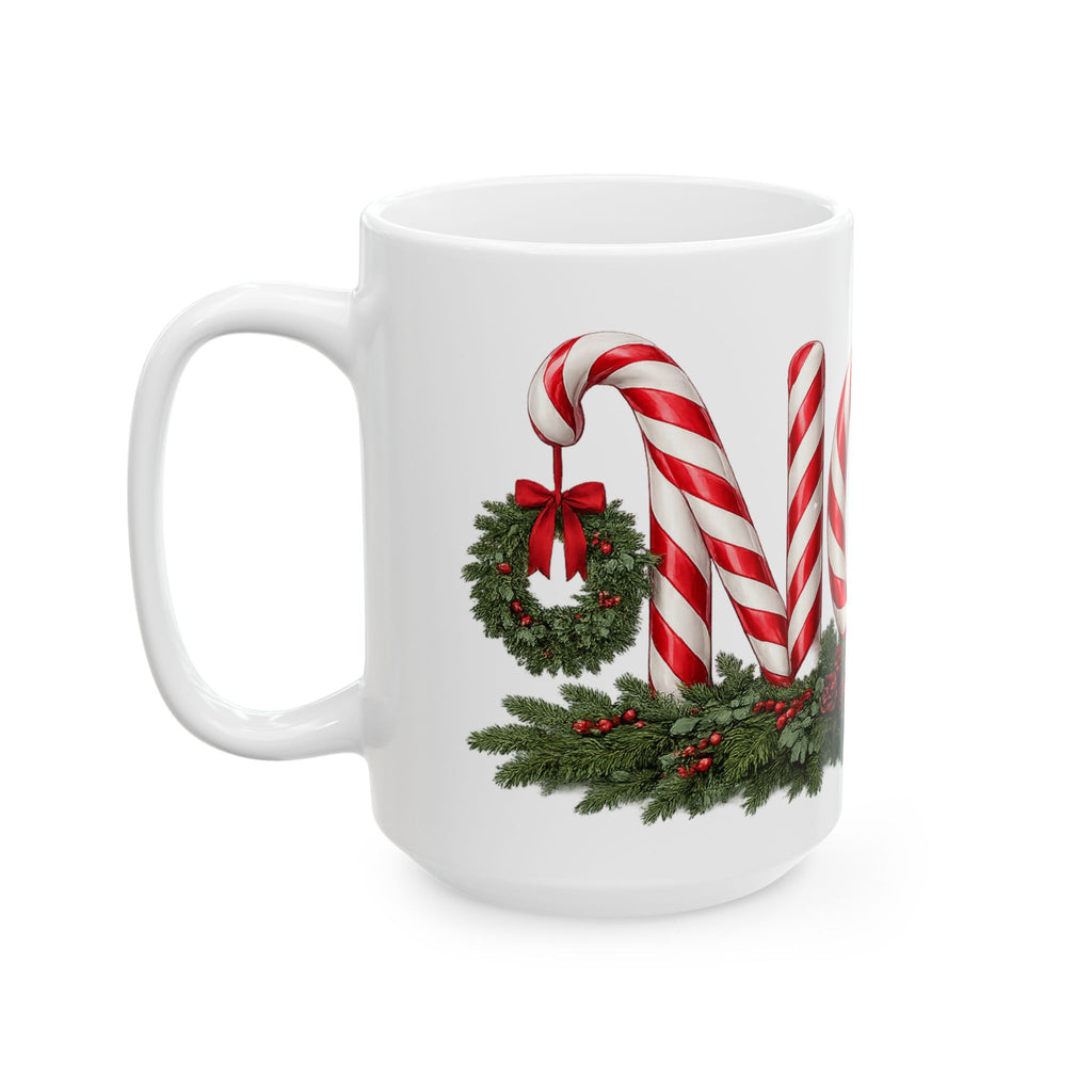 NOEL Candy Cane Christmas Mug – Festive Holiday Coffee Ceramic Mug, (11oz, 15oz)