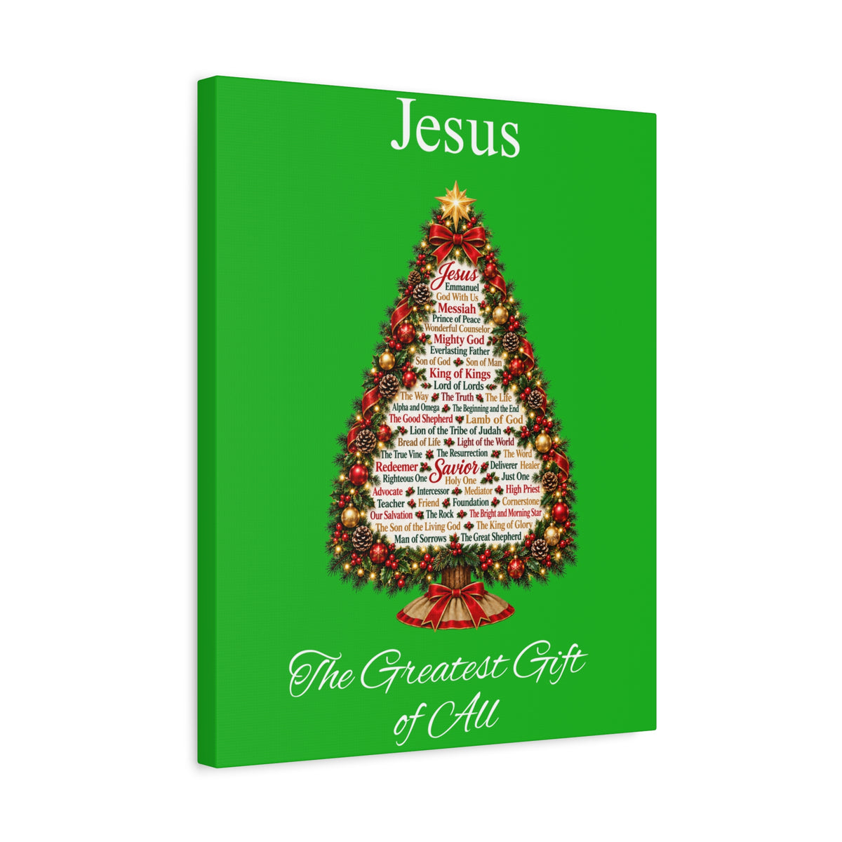 Jesus – The Greatest Gift of All | Christian Christmas Tree Wall Art, Matte Canvas, Stretched, 1.25"