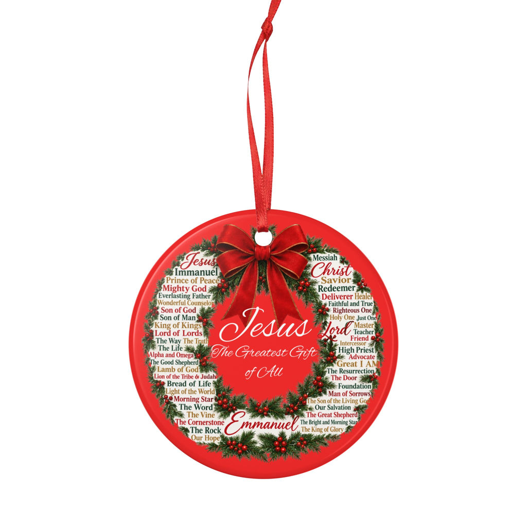 Names of Jesus Christmas Wreath Ceramic Ornament, 2-Side Print