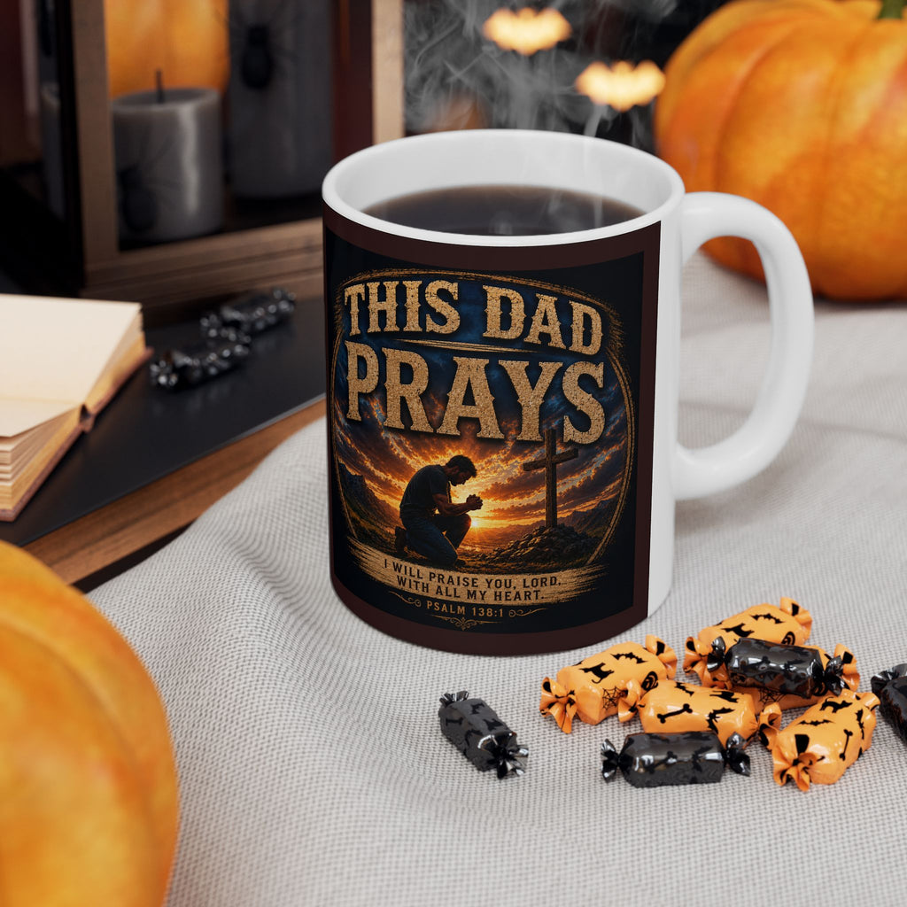 This Dad Prays Christian Coffee Mug – Faith Based Dad Mug – Ceramic Mug, (11oz, 15oz)