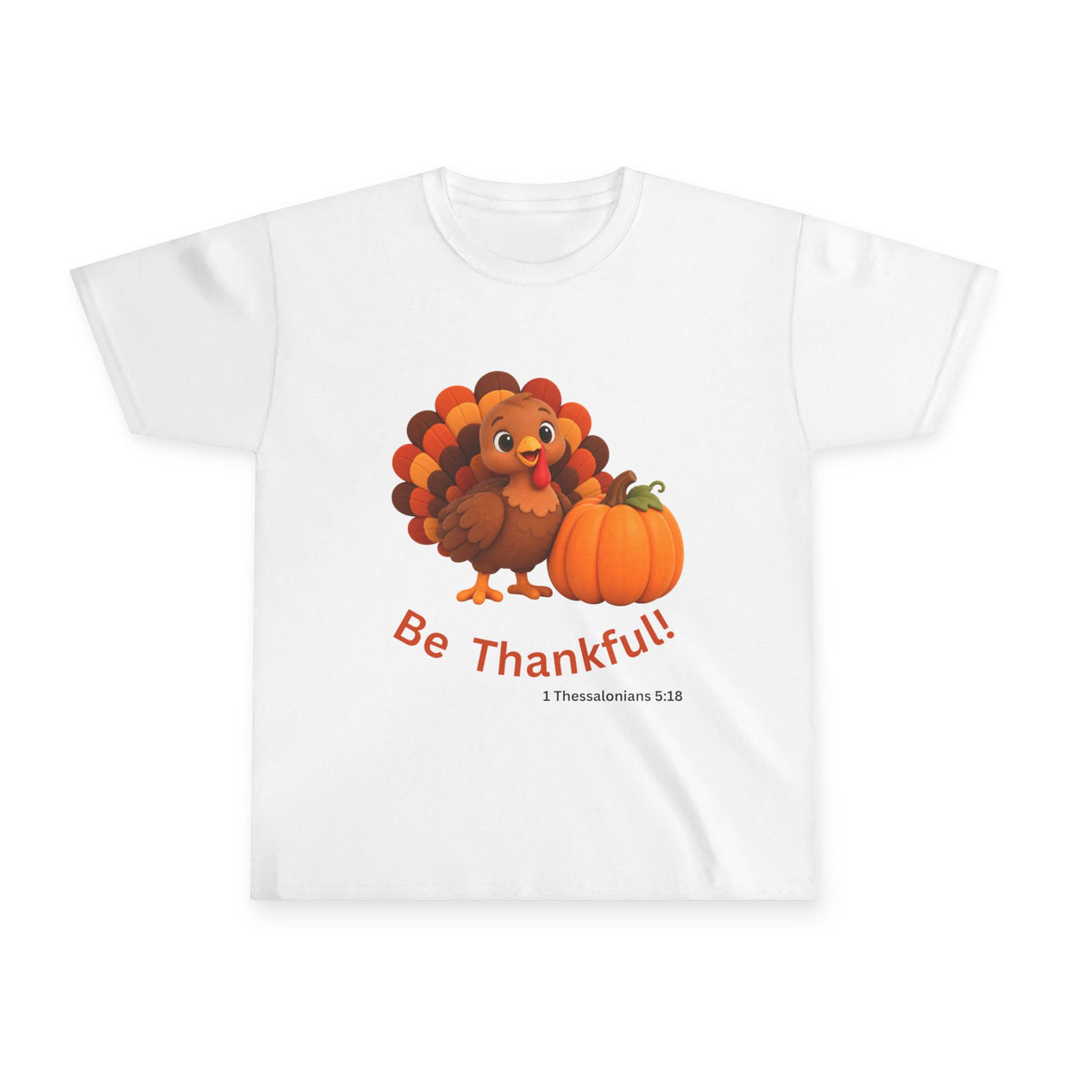 Be Thankful Thanksgiving Turkey & Pumpkin T-Shirt – Cute Fall Holiday Graphic Youth Ultra Cotton Tee