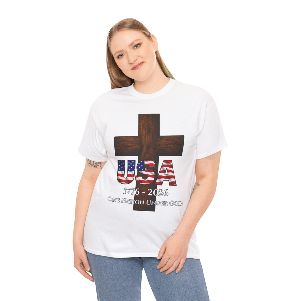 USA Cross 1776-2026 One Nation Under God Patriotic Christian T-Shirt