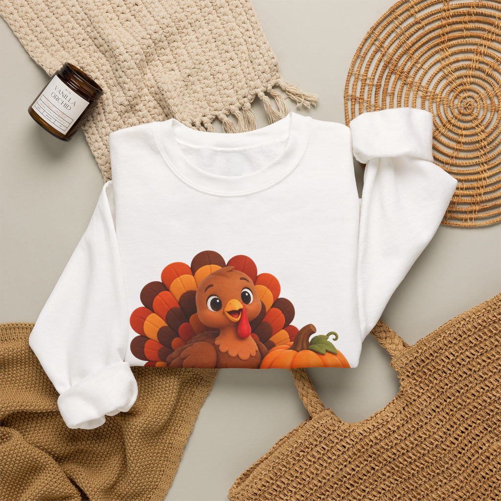 Be Thankful Thanksgiving Sweatshirt – Cute Turkey & Pumpkin Christian Fall Unisex Heavy Blend™ Crewneck Sweatshirt