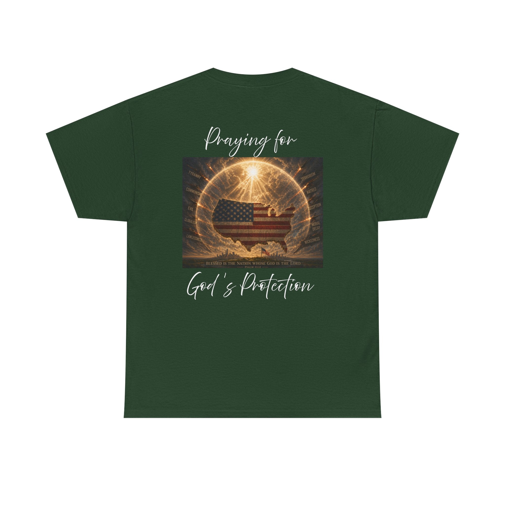 Praying for God’s Protection – Faith-Based American T-Shirt Unisex Heavy Cotton Tee
