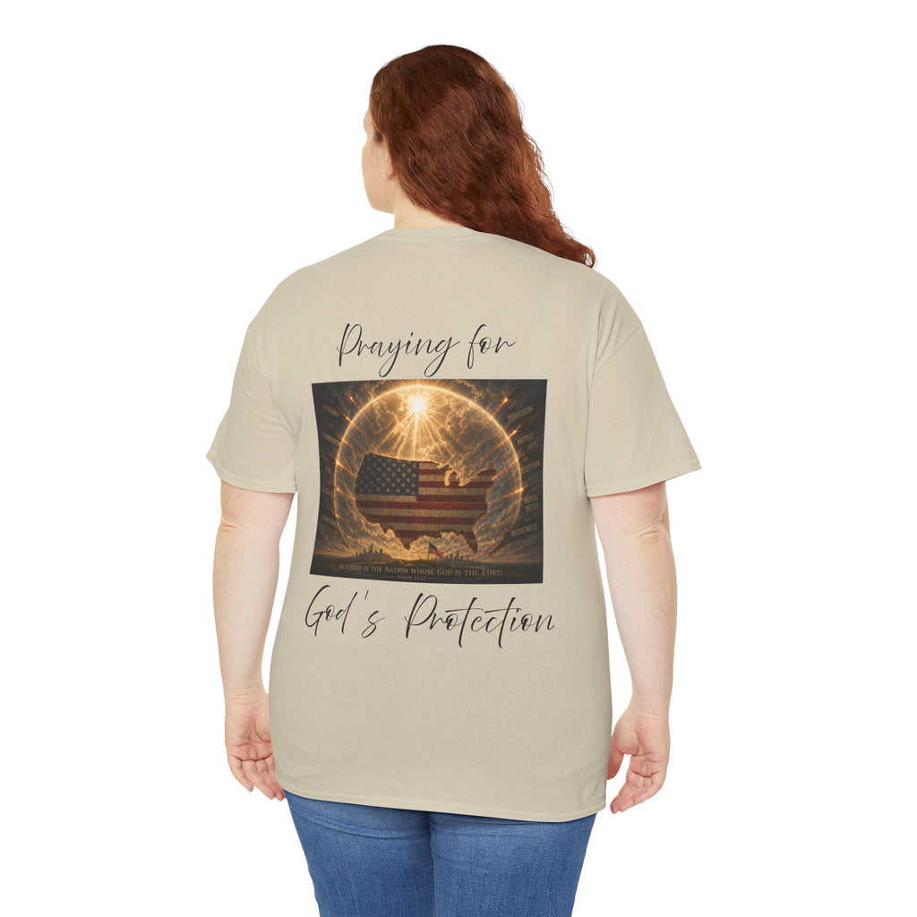 Praying for God’s Protection – Faith-Based American T-Shirt Unisex Heavy Cotton Tee