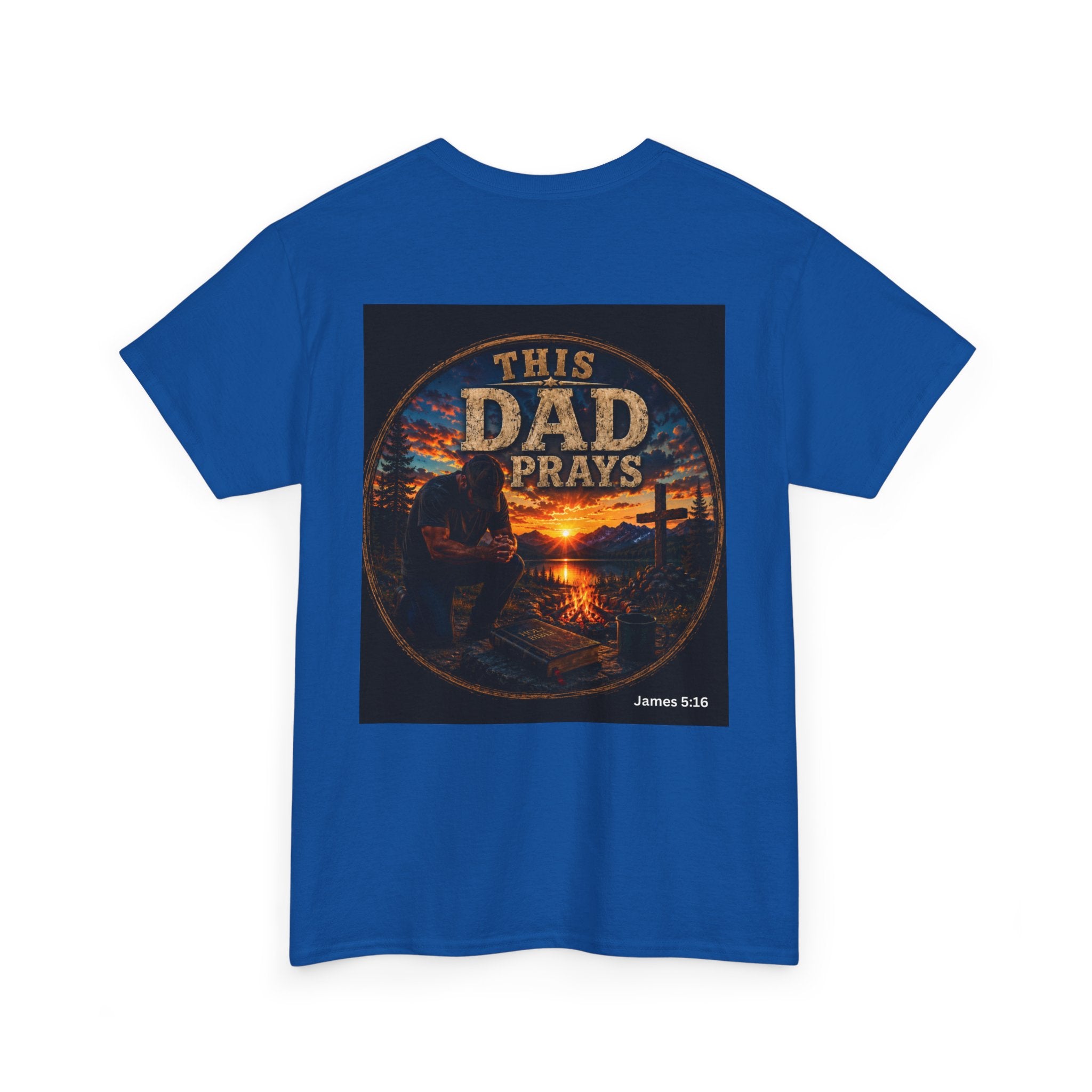 This Dad Prays Christian Outdoors T-Shirt – Faith, Family & Wilderness Sunset TeeUnisex Heavy Cotton Tee