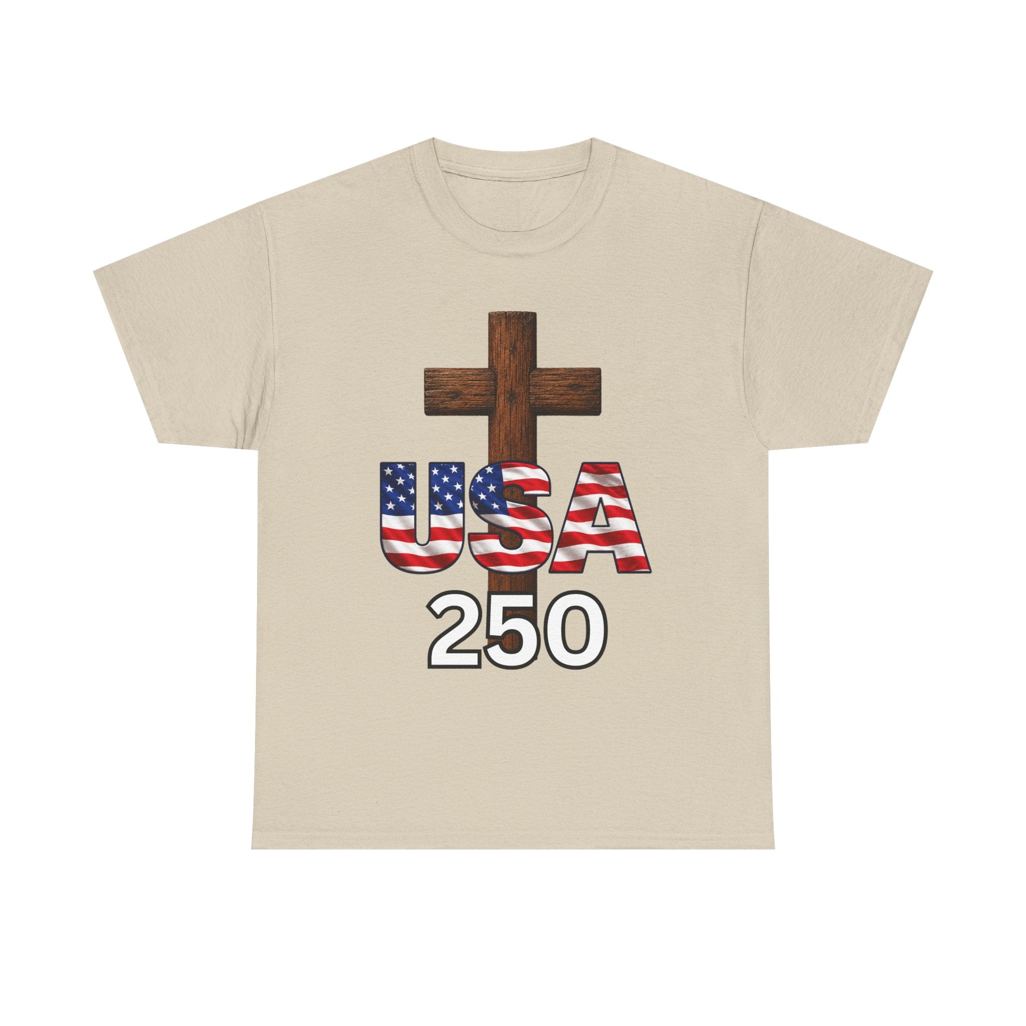USA 250 Christian Patriotic Cross T-Shirt – America’s 250th Anniversary Faith & Freedom Unisex Heavy Cotton Tee