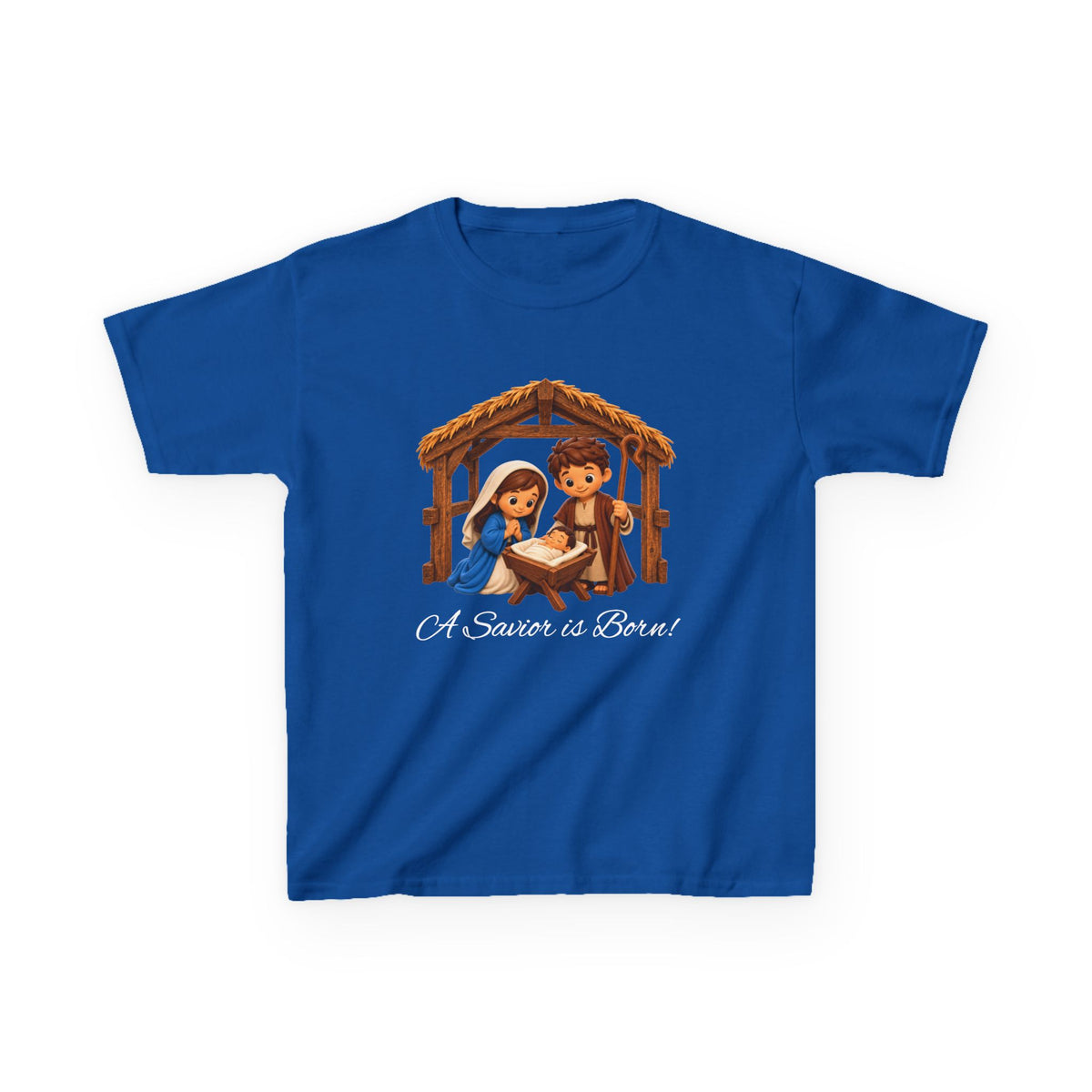 A Savior Is Born Kids Christmas T-Shirt – Nativity Christian Kids Heavy Cotton™ Tee