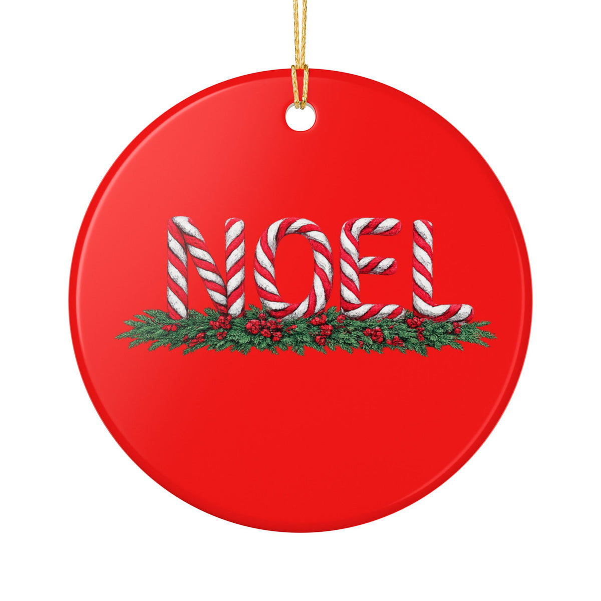 Candy Cane Noel Ceramic Decoration Ornament, (1pc)