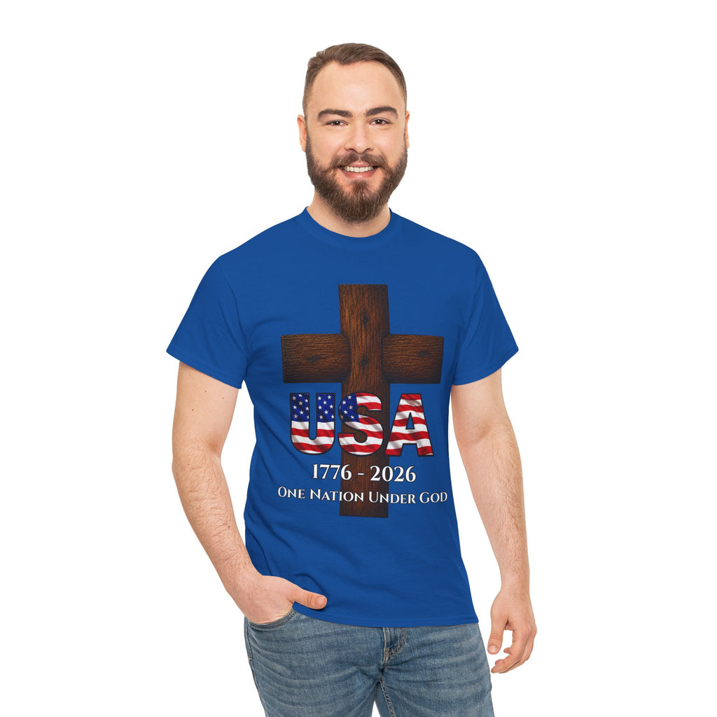 USA Cross 1776-2026 One Nation Under God Patriotic Christian T-Shirt