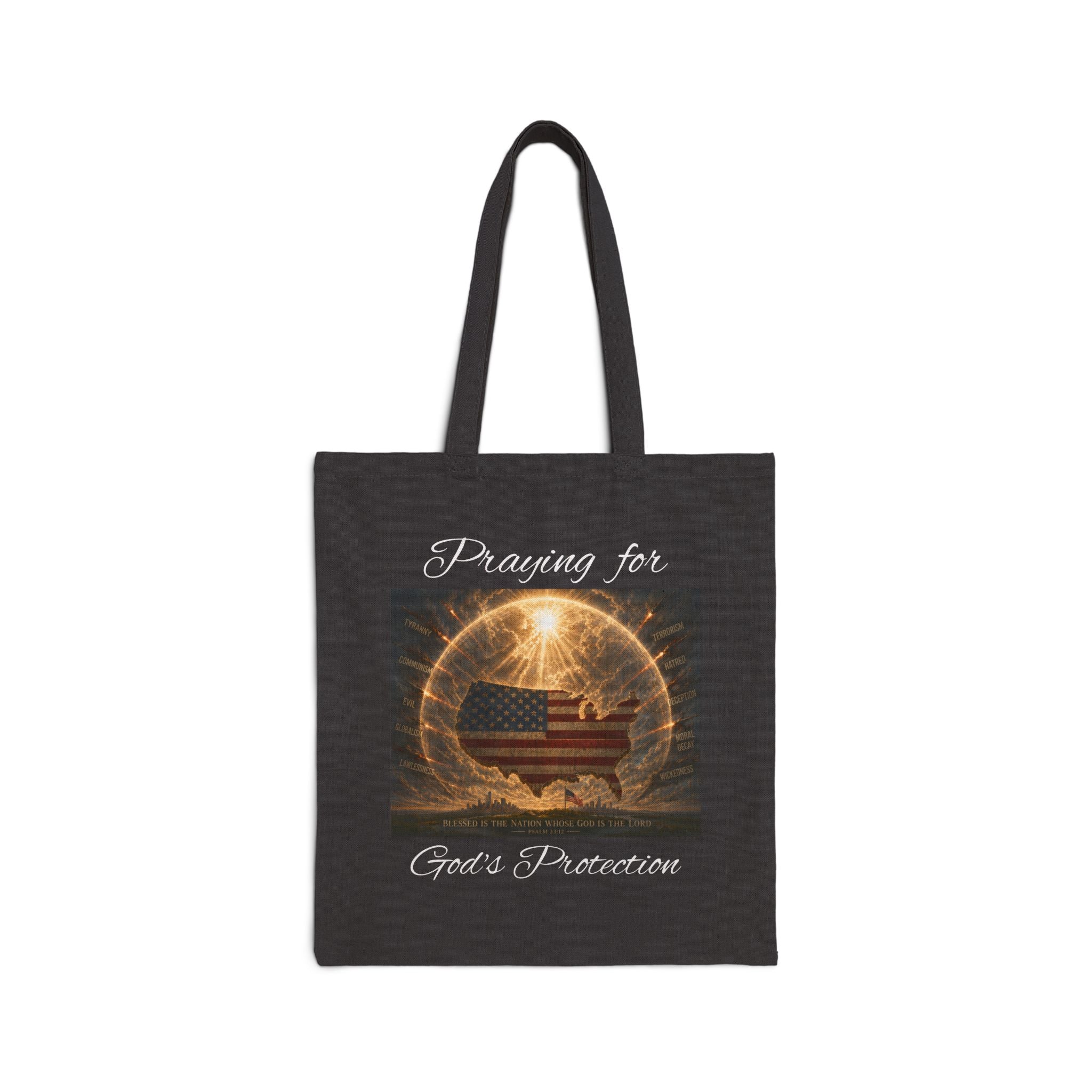 Praying for God’s Protection Patriotic Christian Cotton Tote Bag