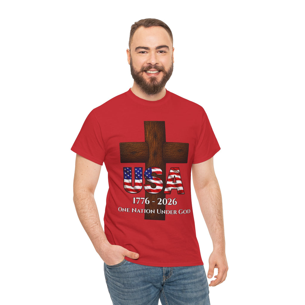 USA Cross 1776-2026 One Nation Under God Patriotic Christian T-Shirt