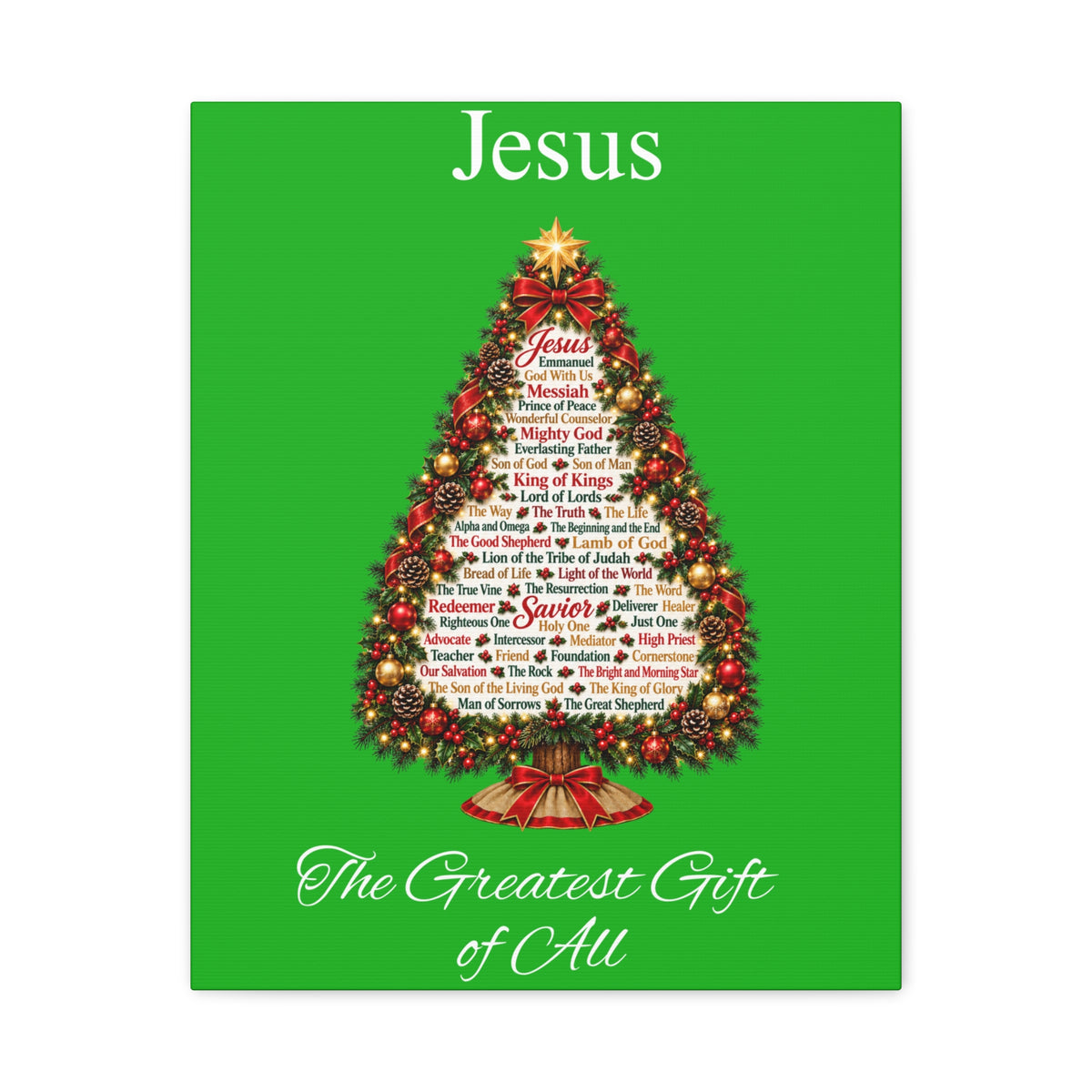 Jesus – The Greatest Gift of All | Christian Christmas Tree Wall Art, Matte Canvas, Stretched, 1.25"