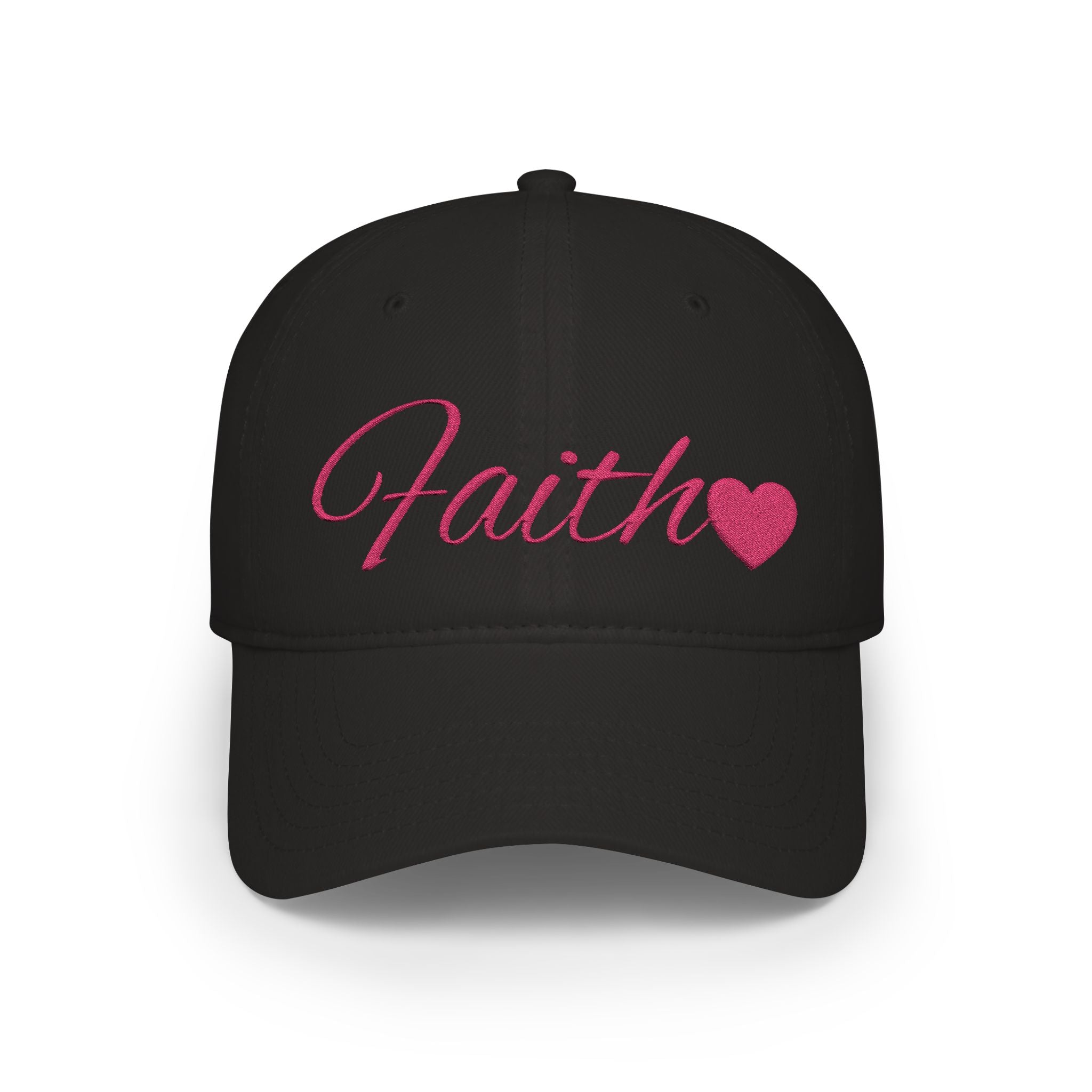 Faith Heart Embroidered Christian Cap – inspirational with Pink Script Design Low Profile Baseball Cap
