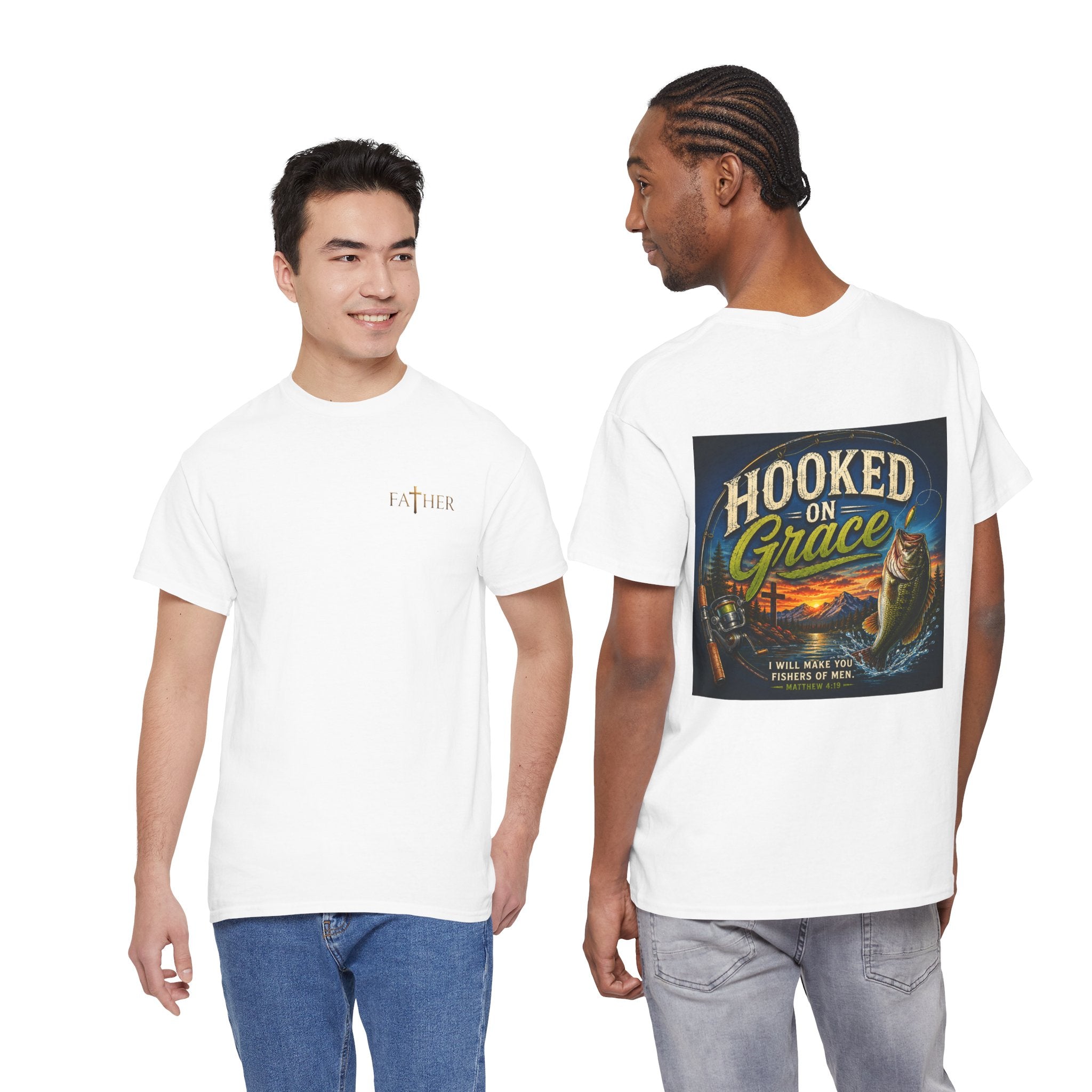 Hooked on Grace Christian Fishing T-Shirt | Faith Based Outdoor Unisex Heavy Cotton Tee