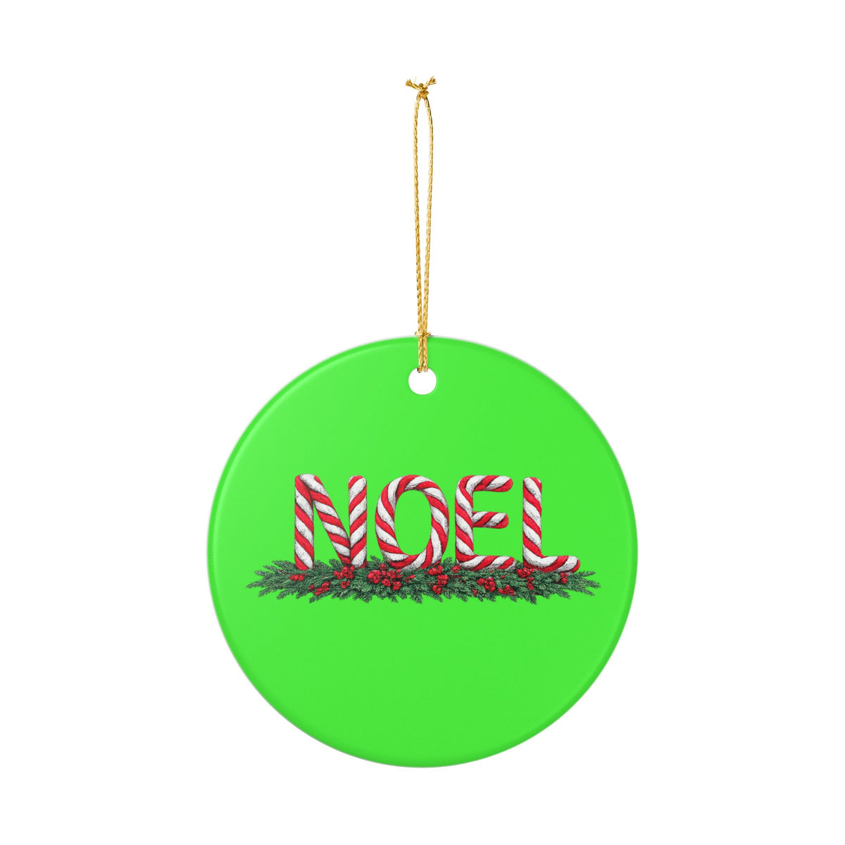 Candy Cane Noel Ceramic Decoration Ornament, (1pc)