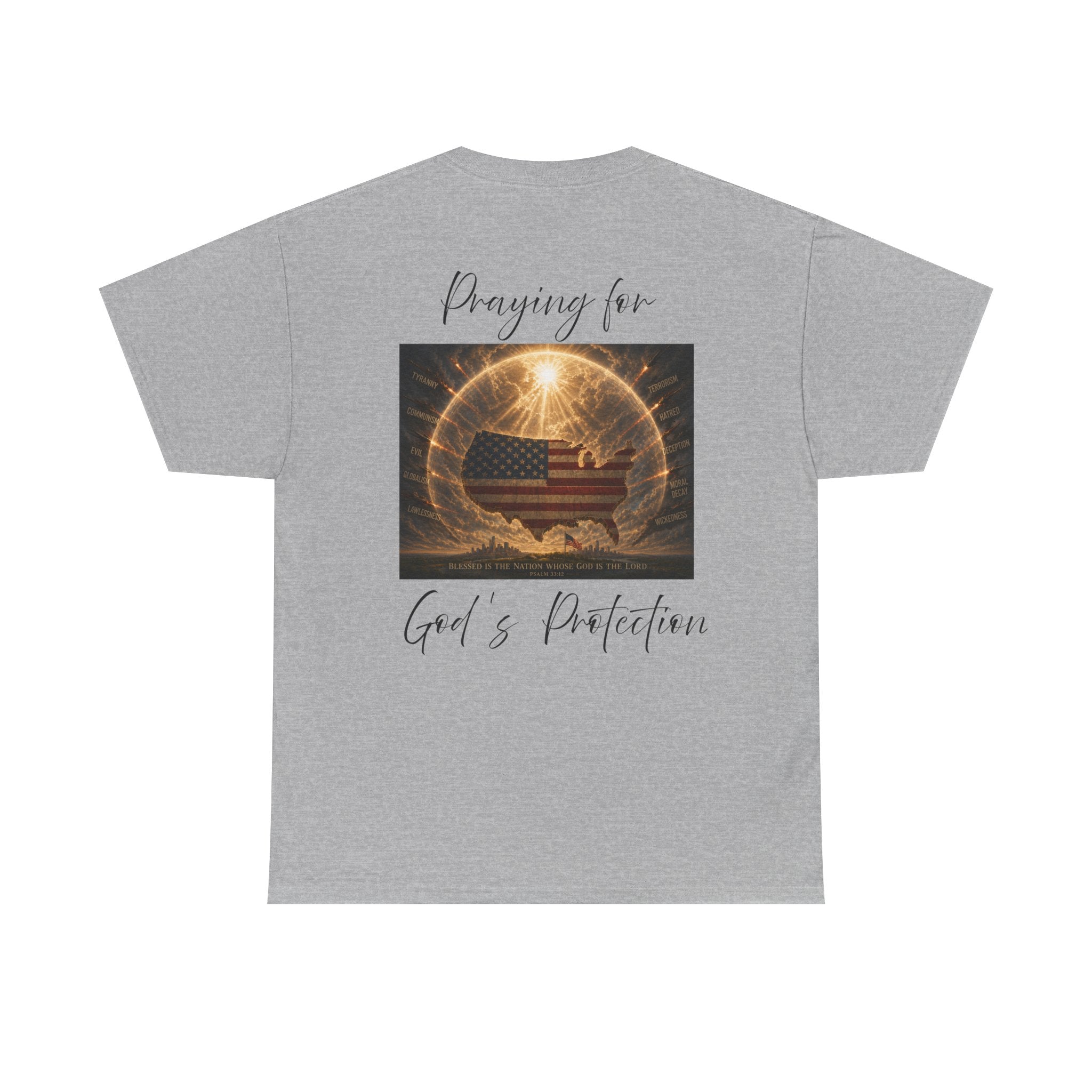 Praying for God’s Protection – Faith-Based American T-Shirt Unisex Heavy Cotton Tee