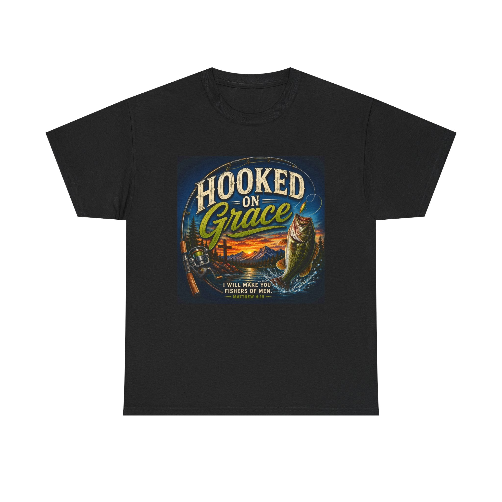 Hooked on Grace Christian Fishing T-Shirt | Faith Based Outdoor Unisex Heavy Cotton Tee