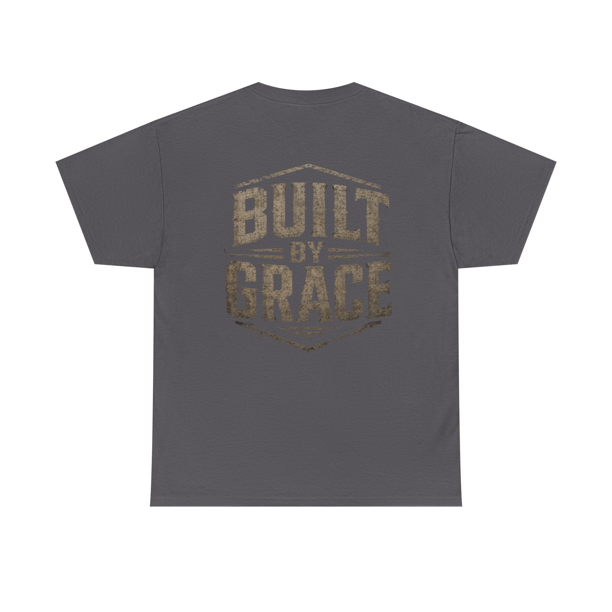 Built By Grace Christian T-Shirt | Rugged Faith-Based Graphic Tee | Inspirational Western Style Unisex Heavy Cotton Tee