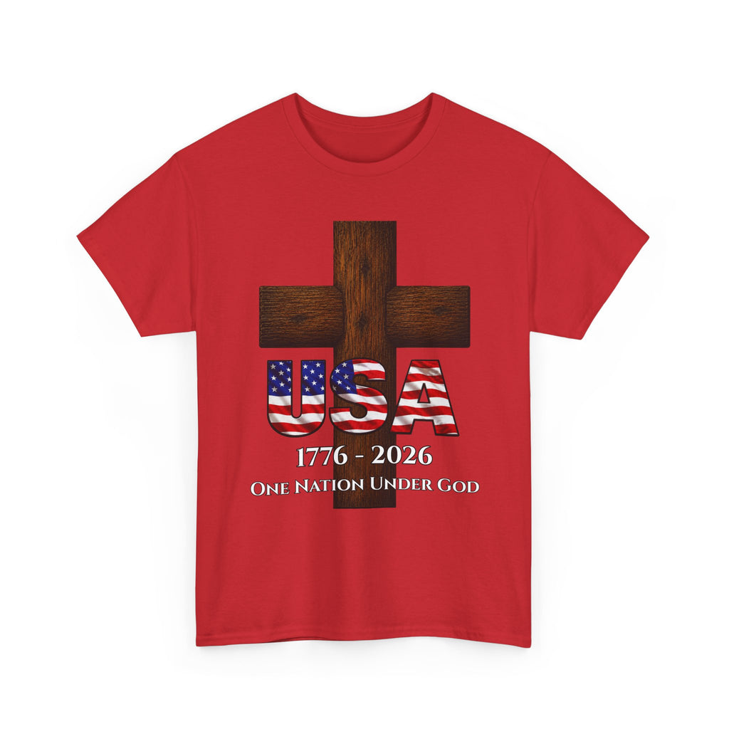 USA Cross 1776-2026 One Nation Under God Patriotic Christian T-Shirt
