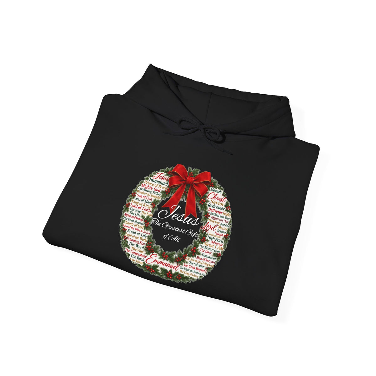 Names of Jesus Christmas Wreath Christian Heavy Blend™ Hooded Sweatshirt