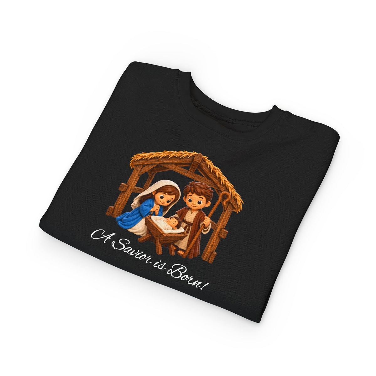 A Savior Is Born Kids Christmas – Nativity Christian Shirt Toddler Sweatshirt