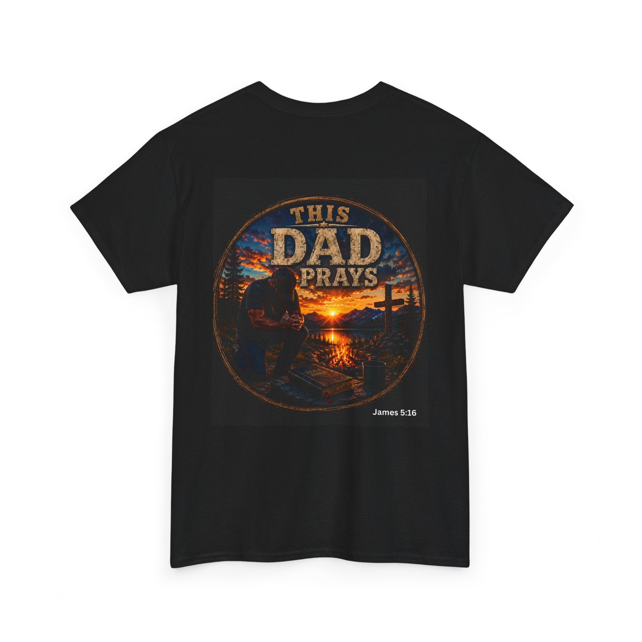 This Dad Prays Christian Outdoors T-Shirt – Faith, Family & Wilderness Sunset TeeUnisex Heavy Cotton Tee