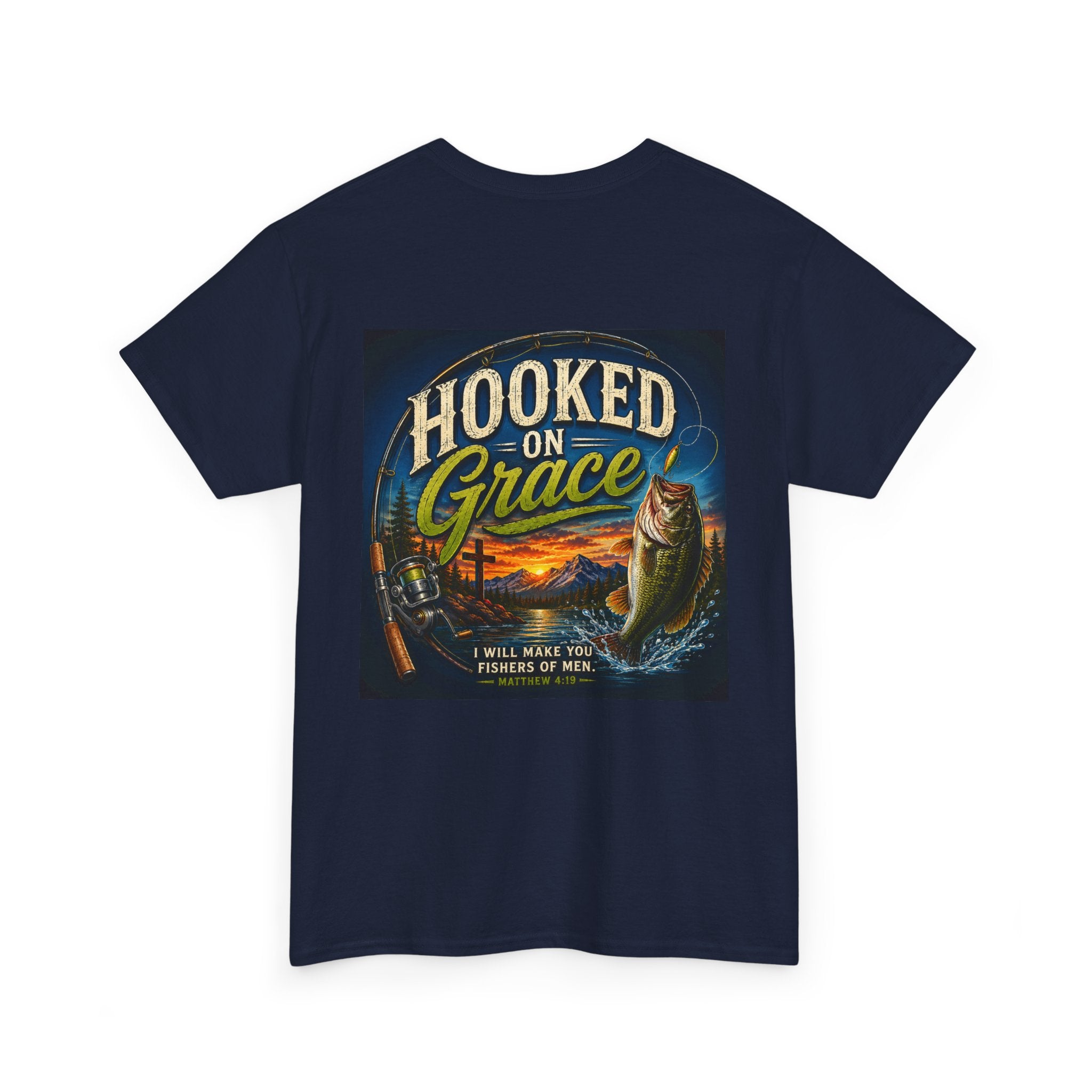 Hooked on Grace Christian Fishing T-Shirt | Faith Based Outdoor Unisex Heavy Cotton Tee
