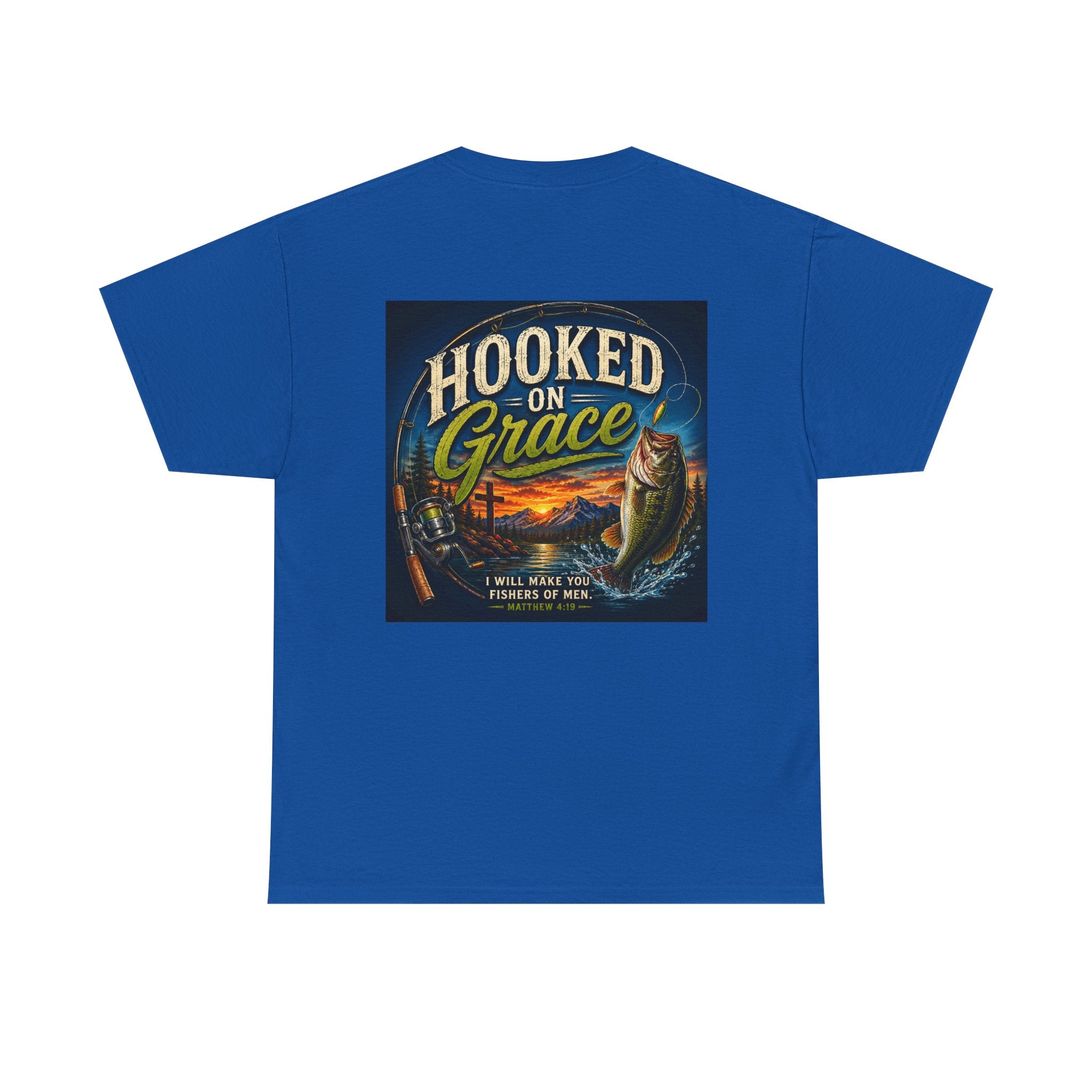 Hooked on Grace Christian Fishing T-Shirt | Faith Based Outdoor Unisex Heavy Cotton Tee