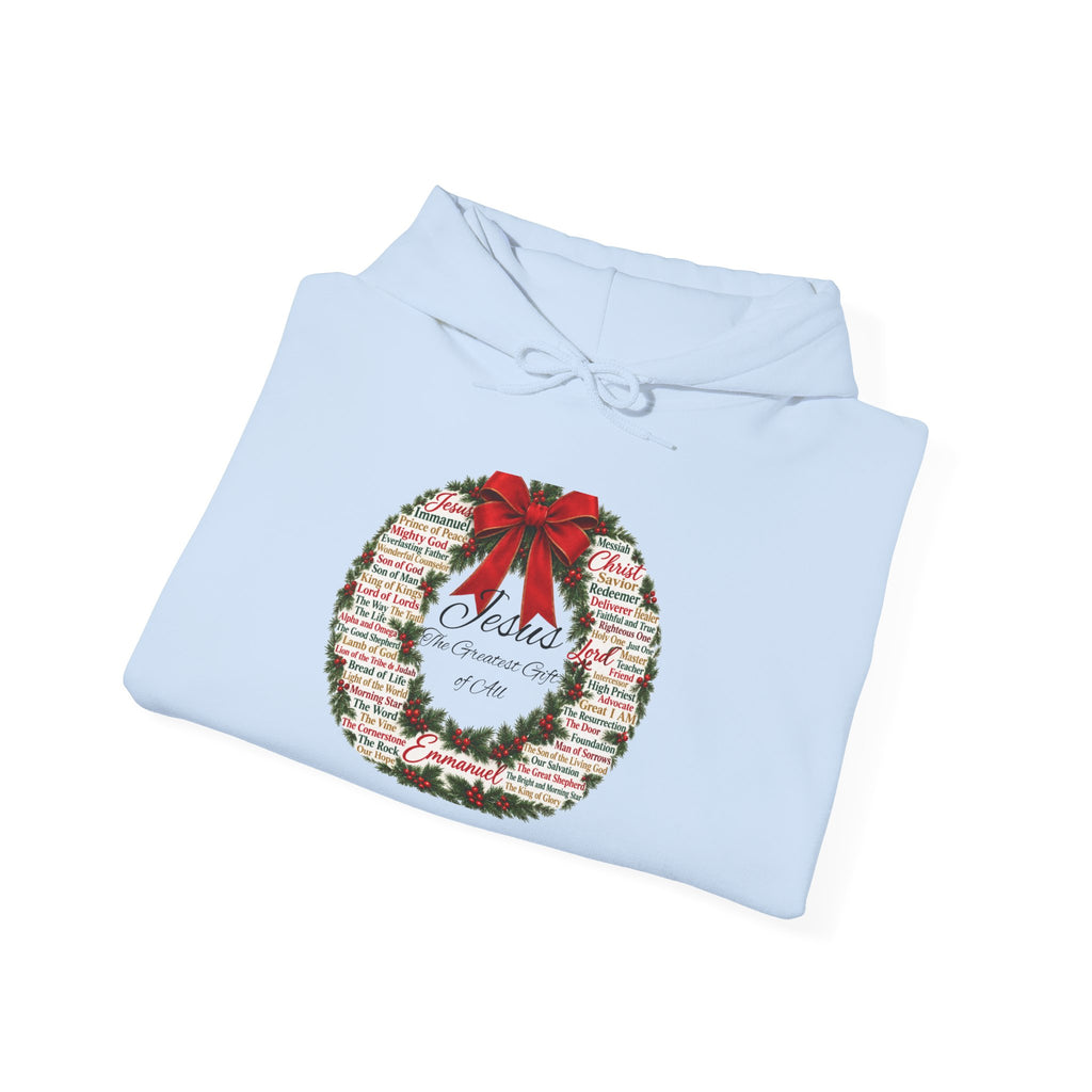 Names of Jesus Christmas Wreath Christian Heavy Blend™ Hooded Sweatshirt