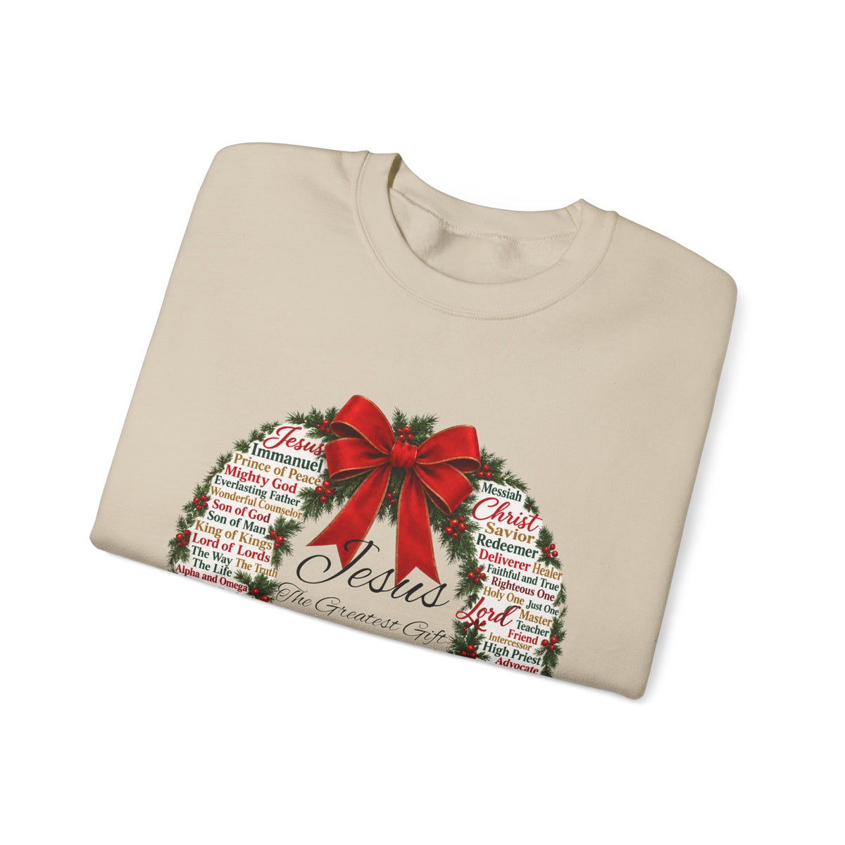Names of Jesus Christmas Wreath Christian Heavy Blend™ Crewneck Sweatshirt