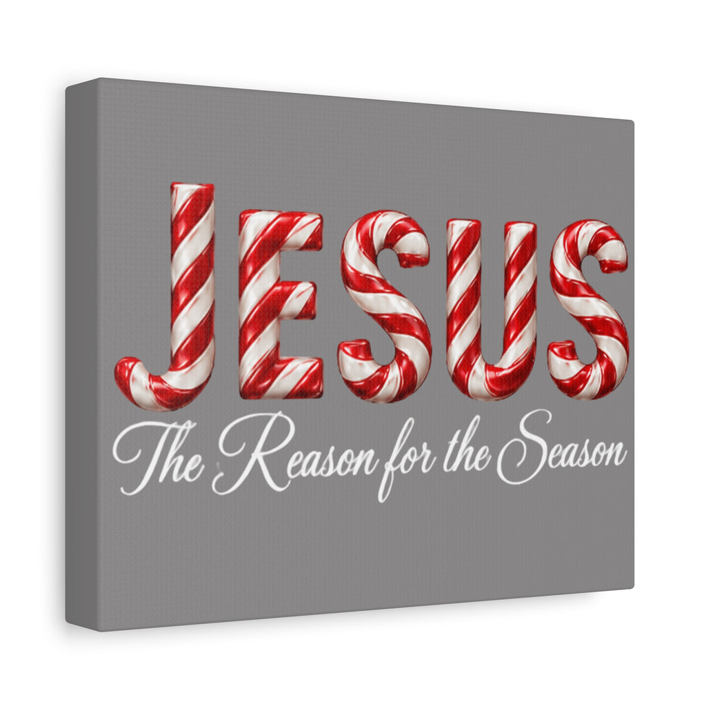 Jesus The Reason for the Season Christmas Wall Art – Candy Cane Christian Holiday Decor Matte Canvas, Stretched, 1.25"